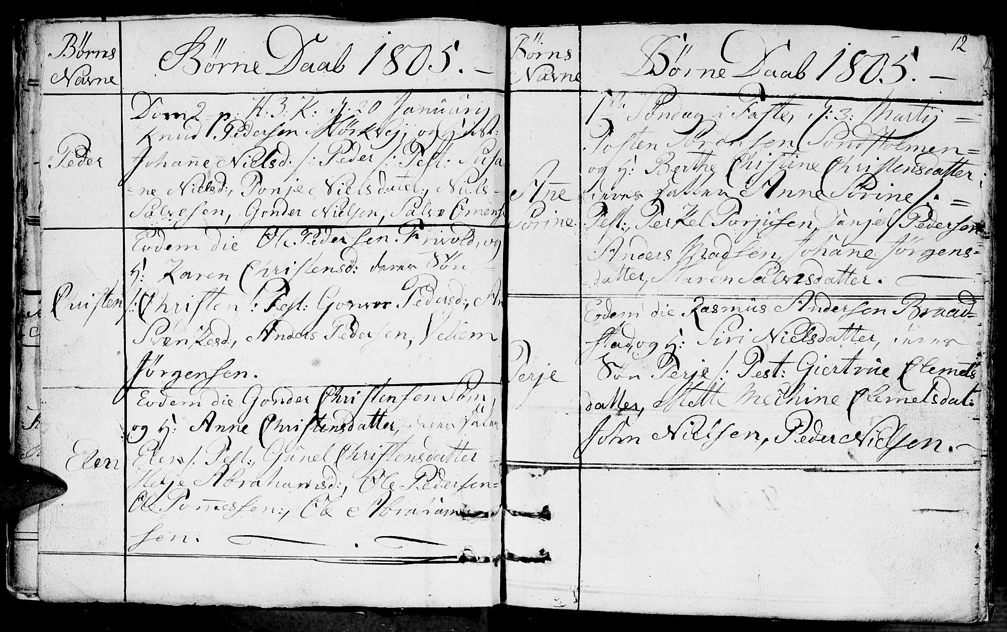 Fjære sokneprestkontor, AV/SAK-1111-0011/F/Fb/L0006: Parish register (copy) no. B 6, 1803-1817, p. 12