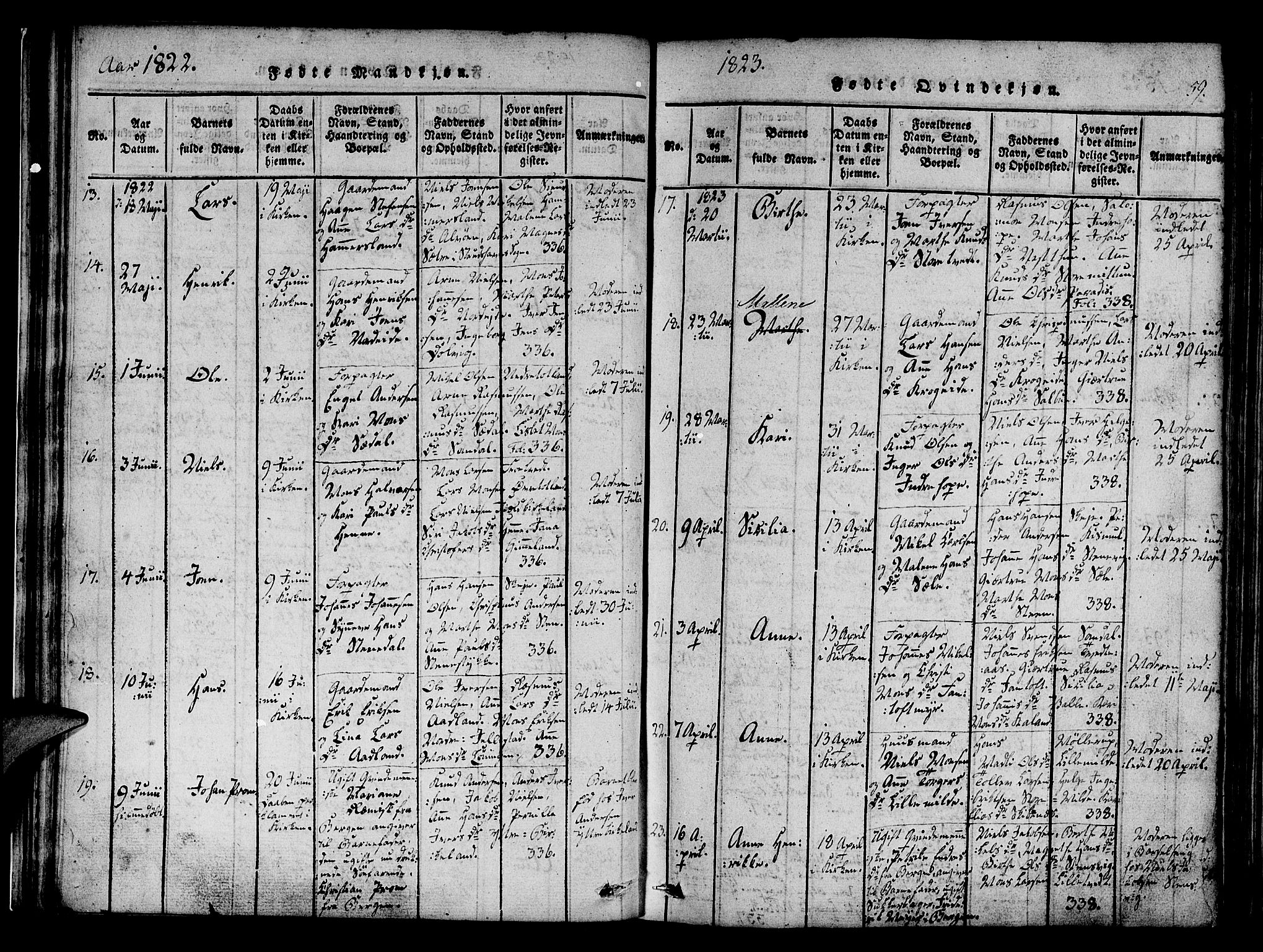 Fana Sokneprestembete, AV/SAB-A-75101/H/Haa/Haaa/L0007: Parish register (official) no. A 7, 1816-1828, p. 59