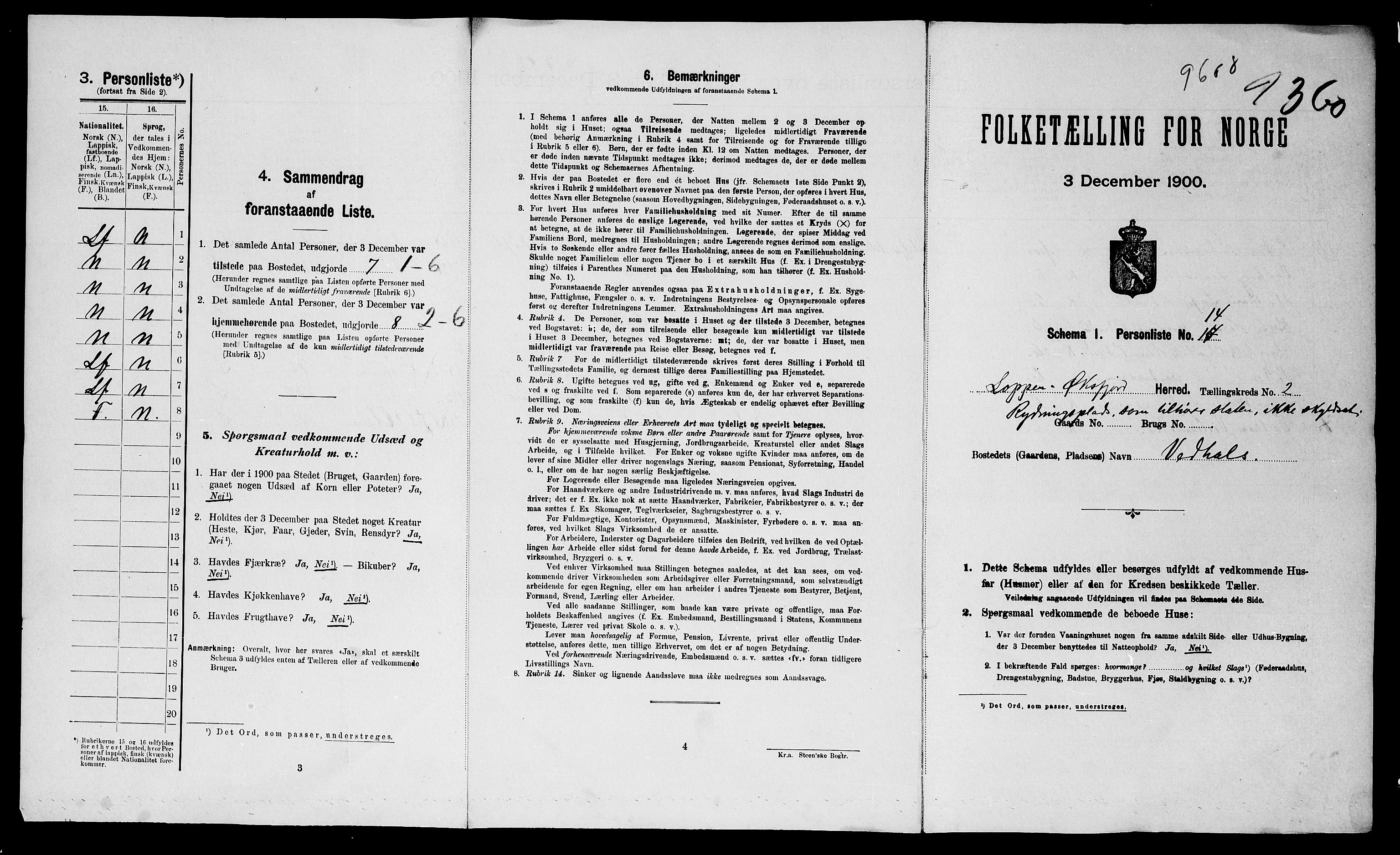 SATØ, 1900 census for Loppa, 1900, p. 20