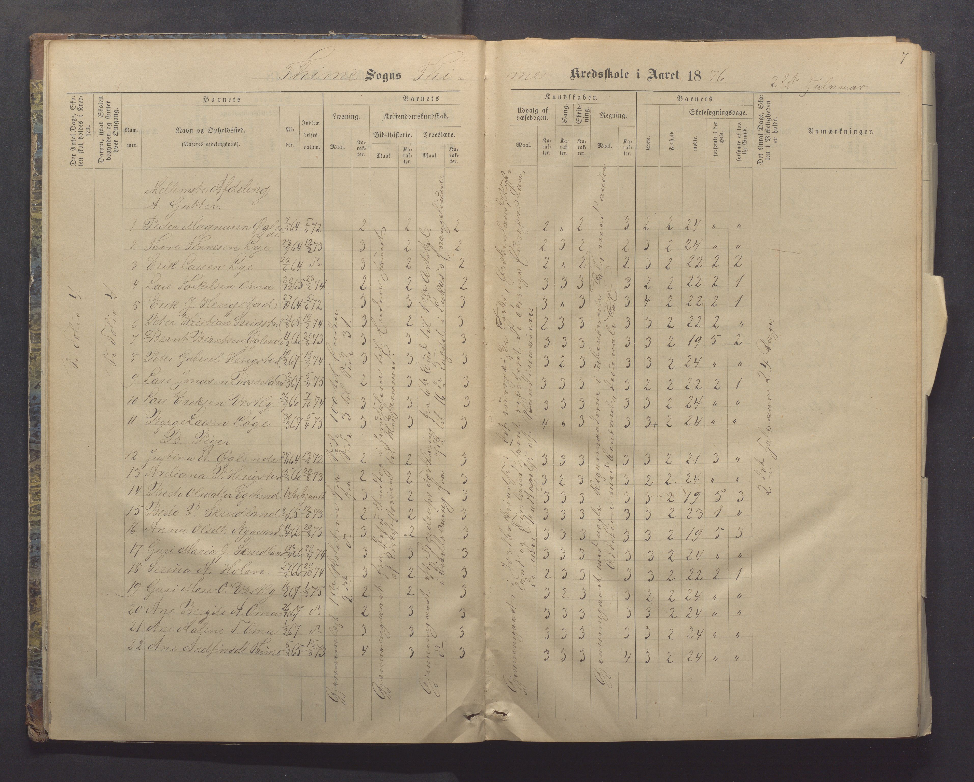 Time kommune - Time/Vestly skole, IKAR/K-100804/H/L0004: Skoleprotokoll, 1876-1890, p. 7