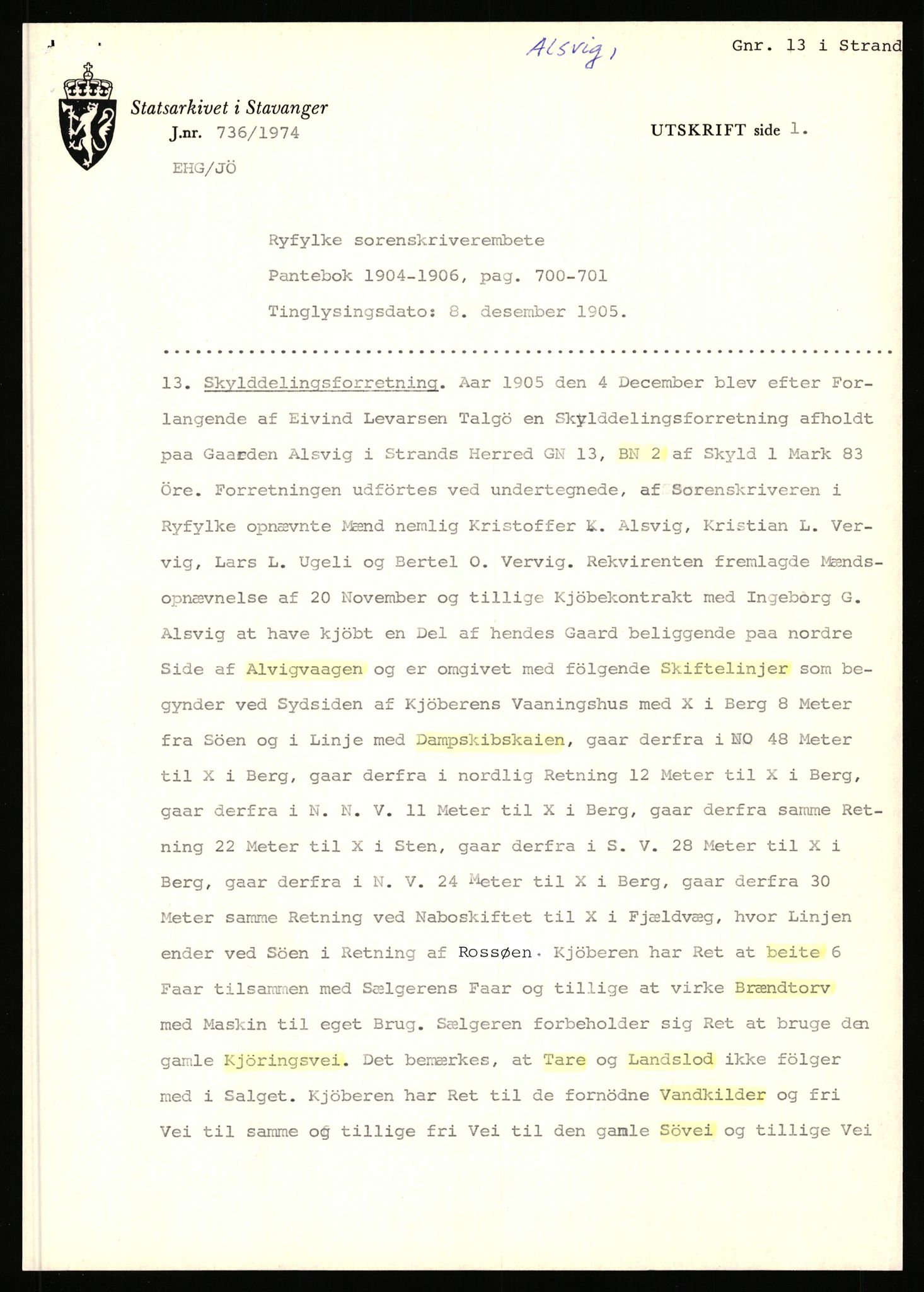 Statsarkivet i Stavanger, AV/SAST-A-101971/03/Y/Yj/L0001: Avskrifter sortert etter gårdsnavn: Abeland - Alvs-Eike, 1750-1930, p. 430