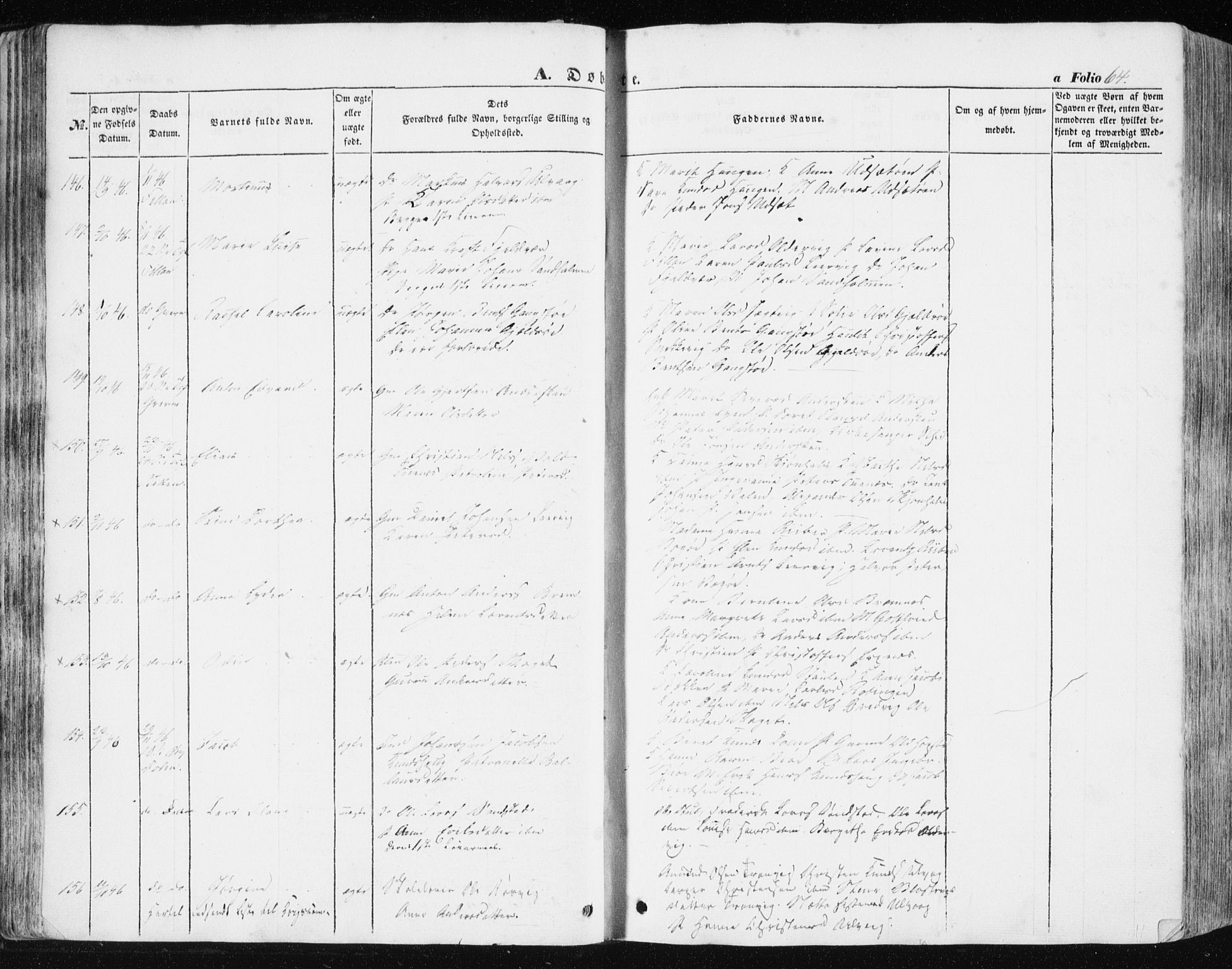 Ministerialprotokoller, klokkerbøker og fødselsregistre - Sør-Trøndelag, SAT/A-1456/634/L0529: Parish register (official) no. 634A05, 1843-1851, p. 64