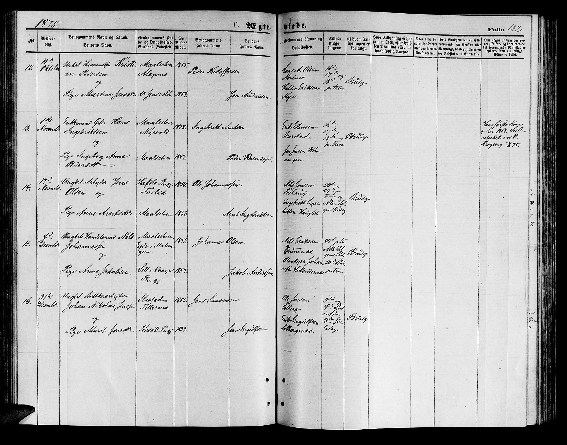 Målselv sokneprestembete, SATØ/S-1311/G/Ga/Gab/L0003klokker: Parish register (copy) no. 3, 1874-1885, p. 182
