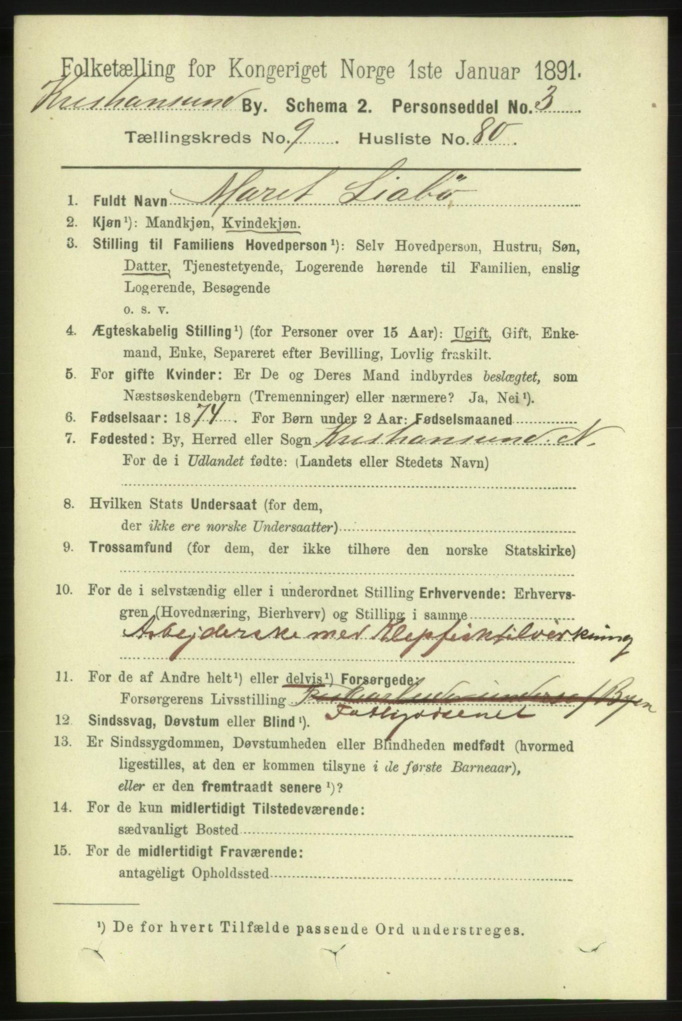 RA, 1891 census for 1503 Kristiansund, 1891, p. 8040