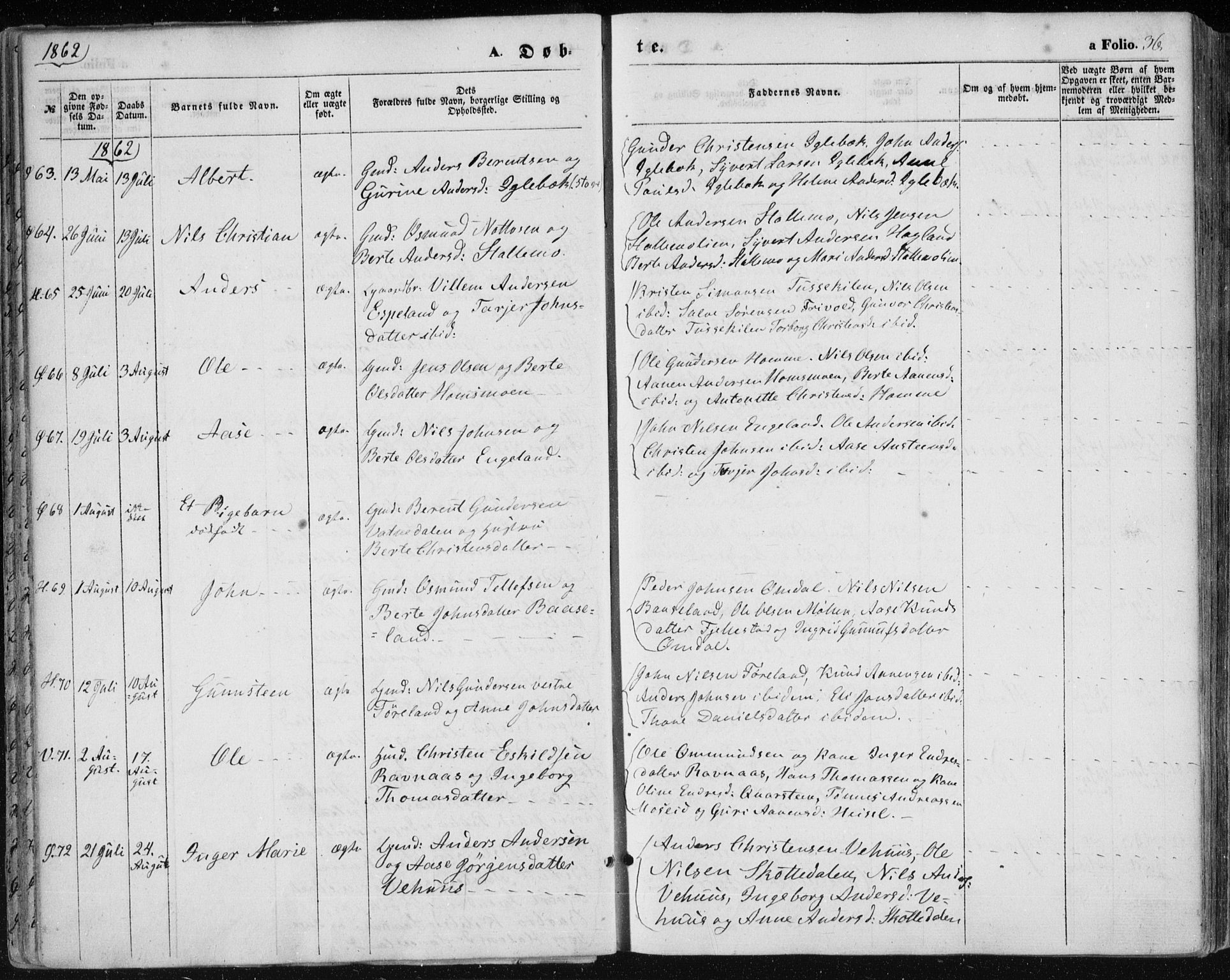 Vennesla sokneprestkontor, AV/SAK-1111-0045/Fa/Fac/L0007: Parish register (official) no. A 7, 1855-1873, p. 36