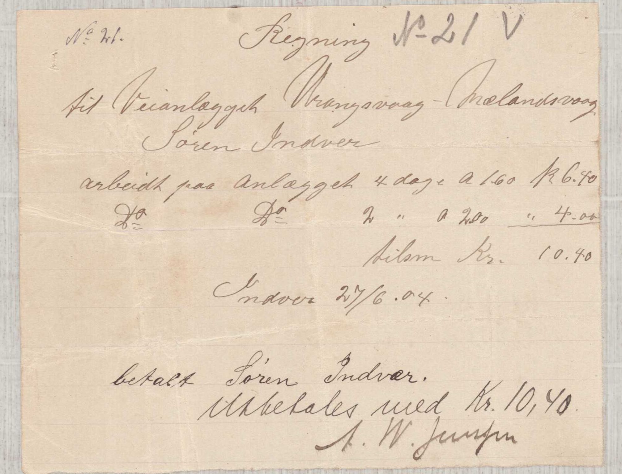 Finnaas kommune. Formannskapet, IKAH/1218a-021/E/Ea/L0002/0003: Rekneskap for veganlegg / Rekneskap for veganlegget Urangsvåg - Mælandsvåg, 1904-1905, p. 31