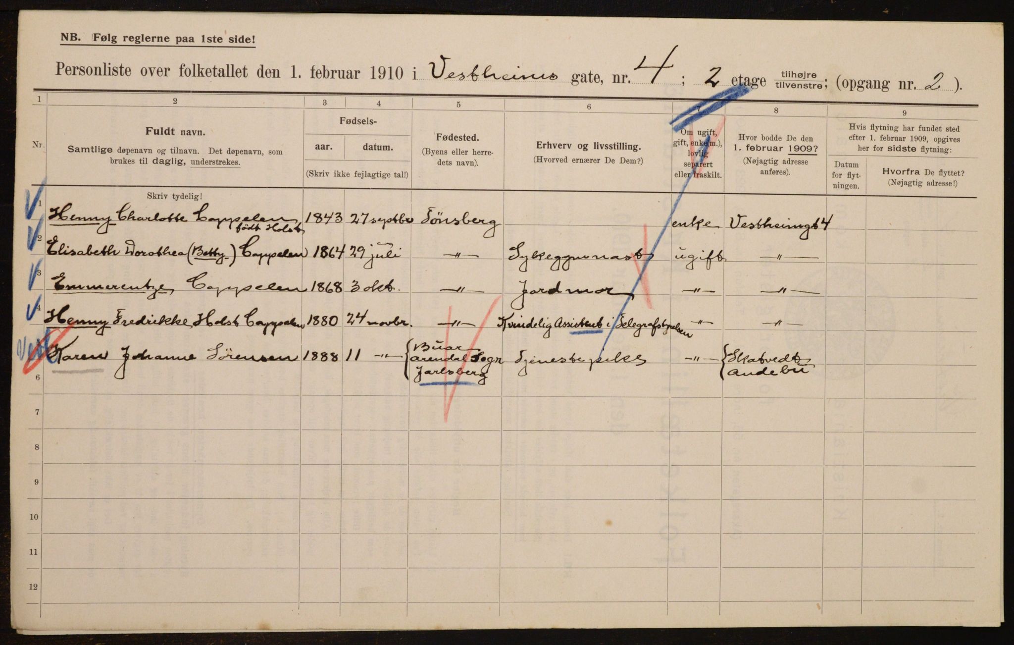 OBA, Municipal Census 1910 for Kristiania, 1910, p. 116081