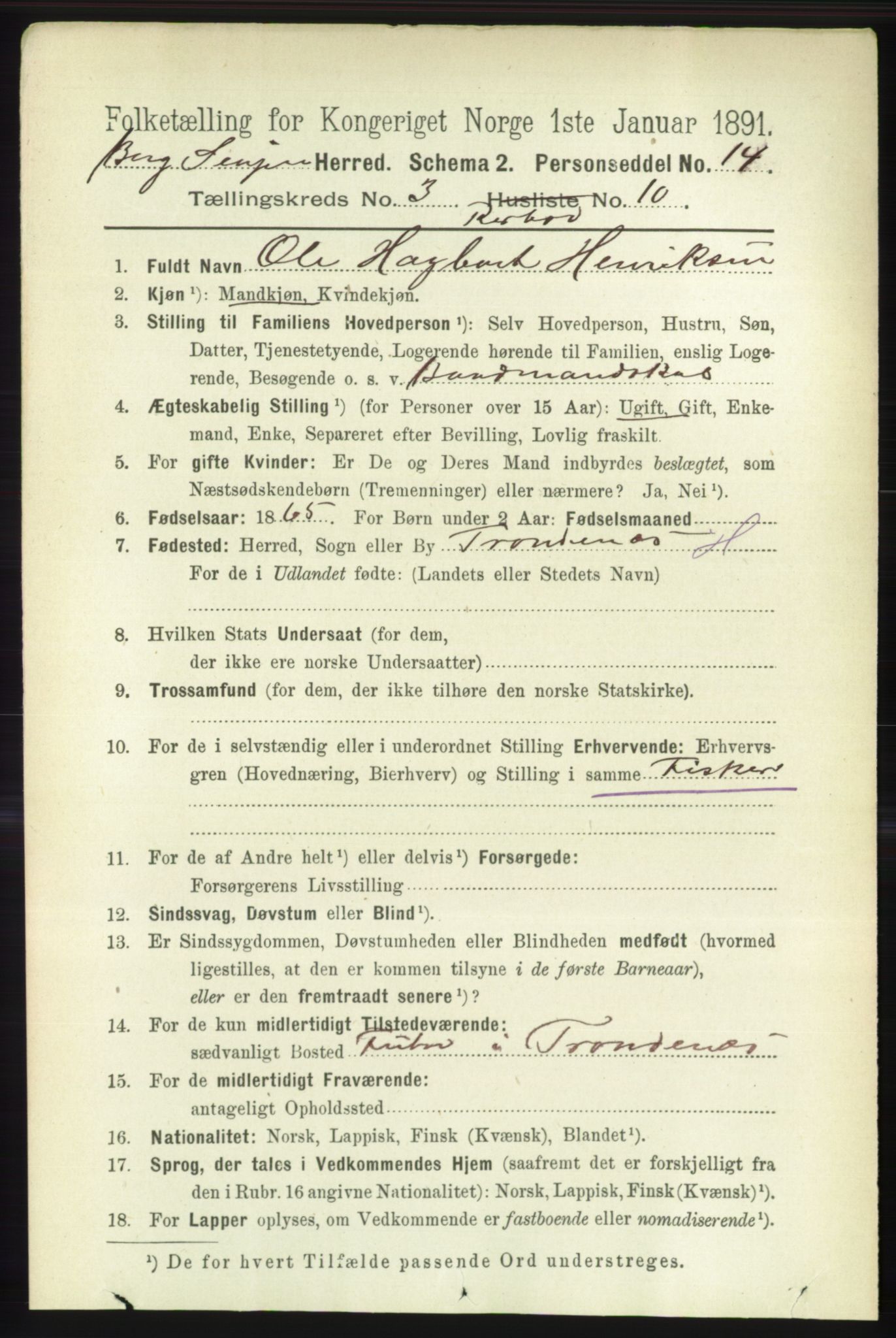 RA, 1891 census for 1929 Berg, 1891, p. 1429