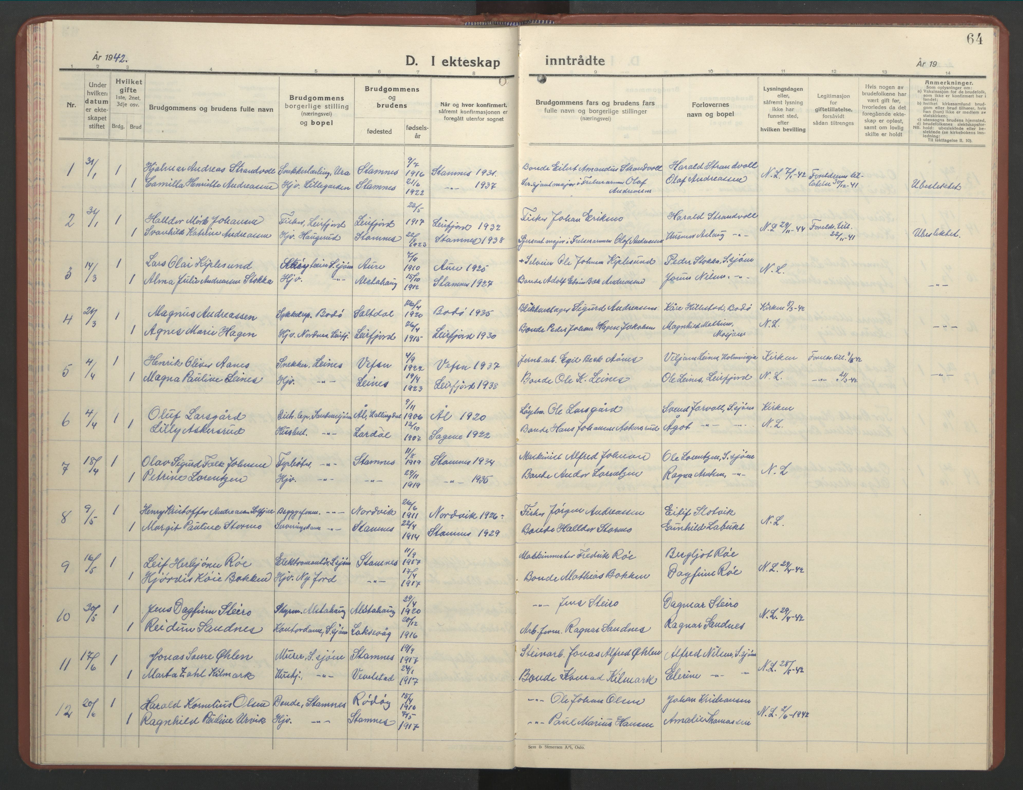 Ministerialprotokoller, klokkerbøker og fødselsregistre - Nordland, AV/SAT-A-1459/831/L0481: Parish register (copy) no. 831C08, 1935-1948, p. 64