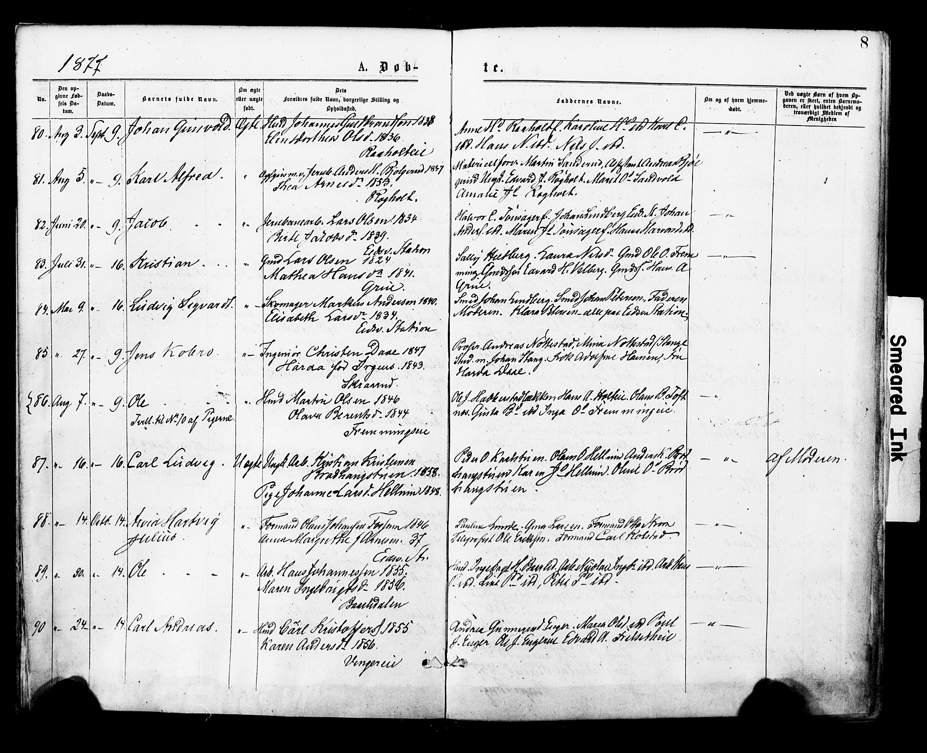 Eidsvoll prestekontor Kirkebøker, AV/SAO-A-10888/F/Fa/L0001: Parish register (official) no. I 1, 1877-1881, p. 8