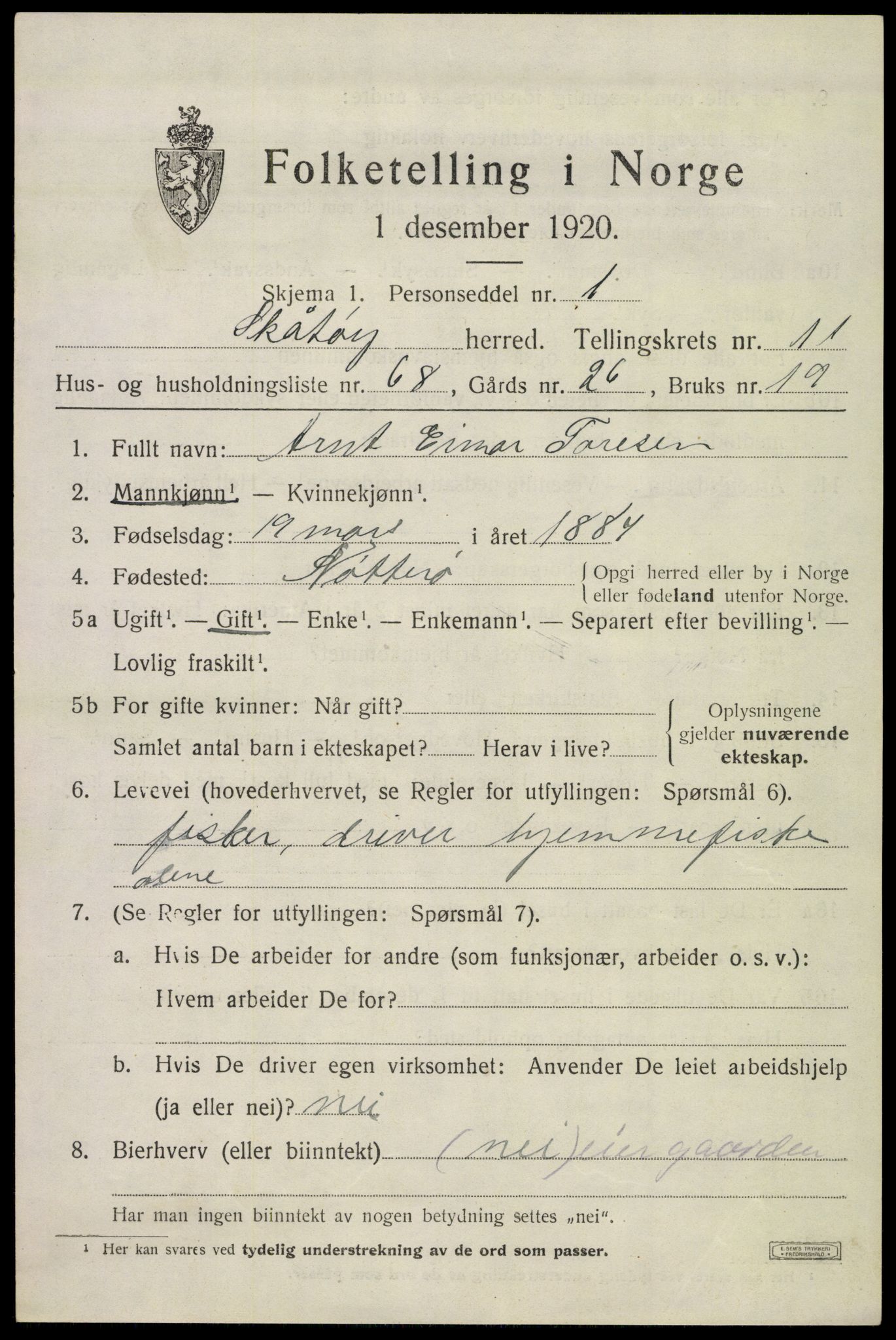 SAKO, 1920 census for Skåtøy, 1920, p. 8184