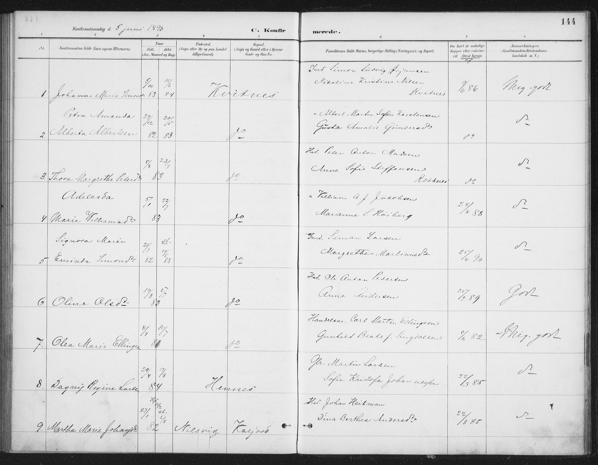 Ministerialprotokoller, klokkerbøker og fødselsregistre - Nordland, SAT/A-1459/888/L1245: Parish register (official) no. 888A11, 1888-1900, p. 144