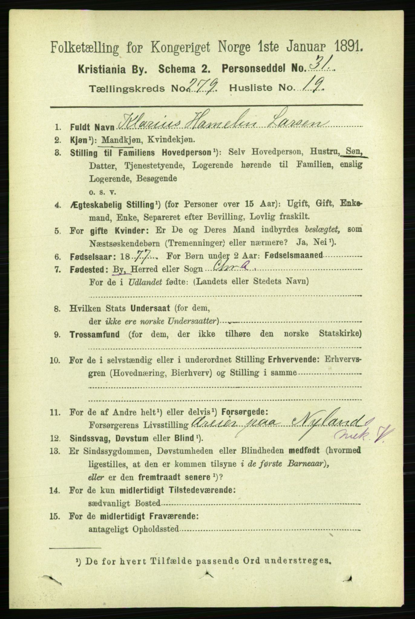 RA, 1891 census for 0301 Kristiania, 1891, p. 169814