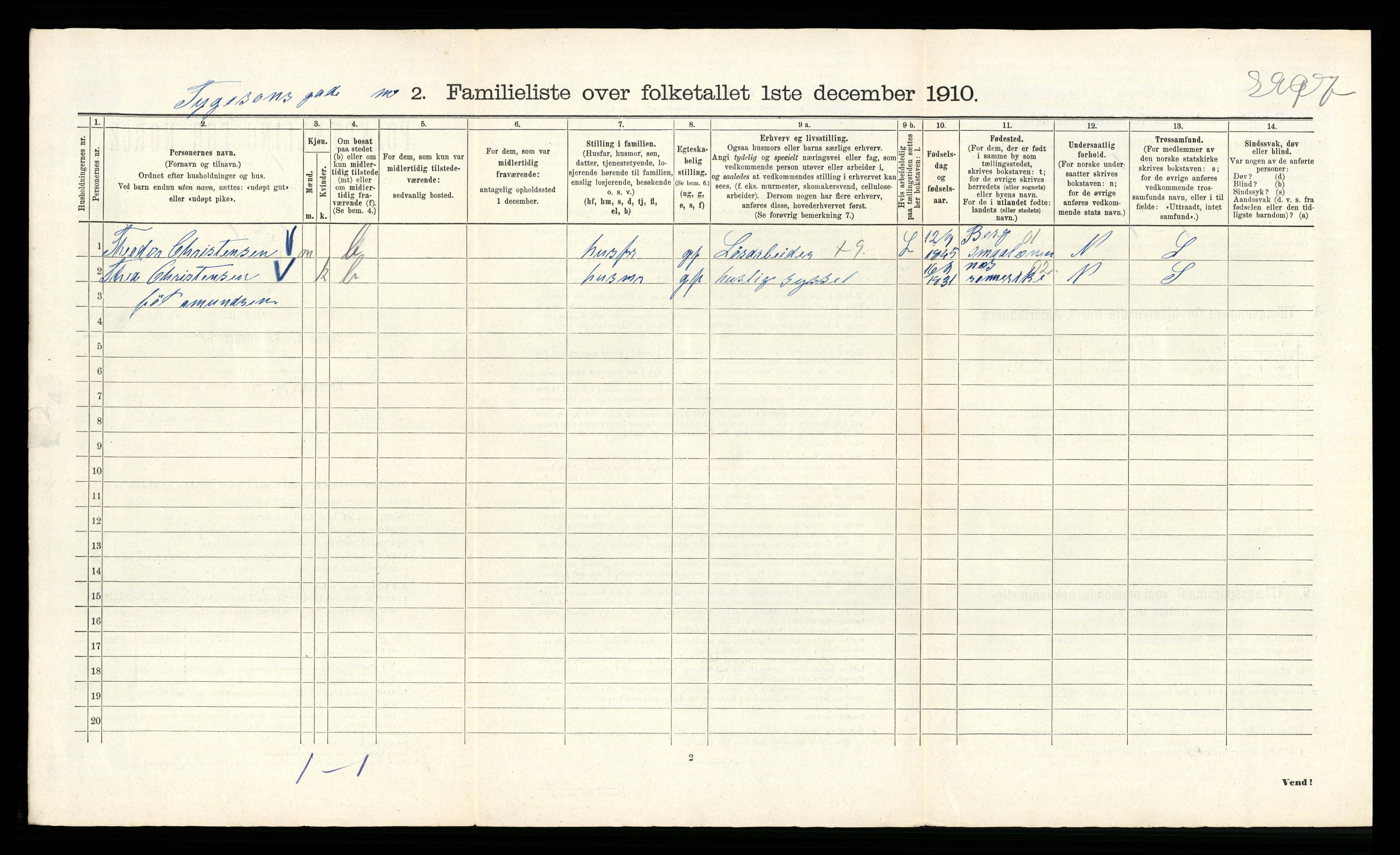 RA, 1910 census for Kristiania, 1910, p. 107142