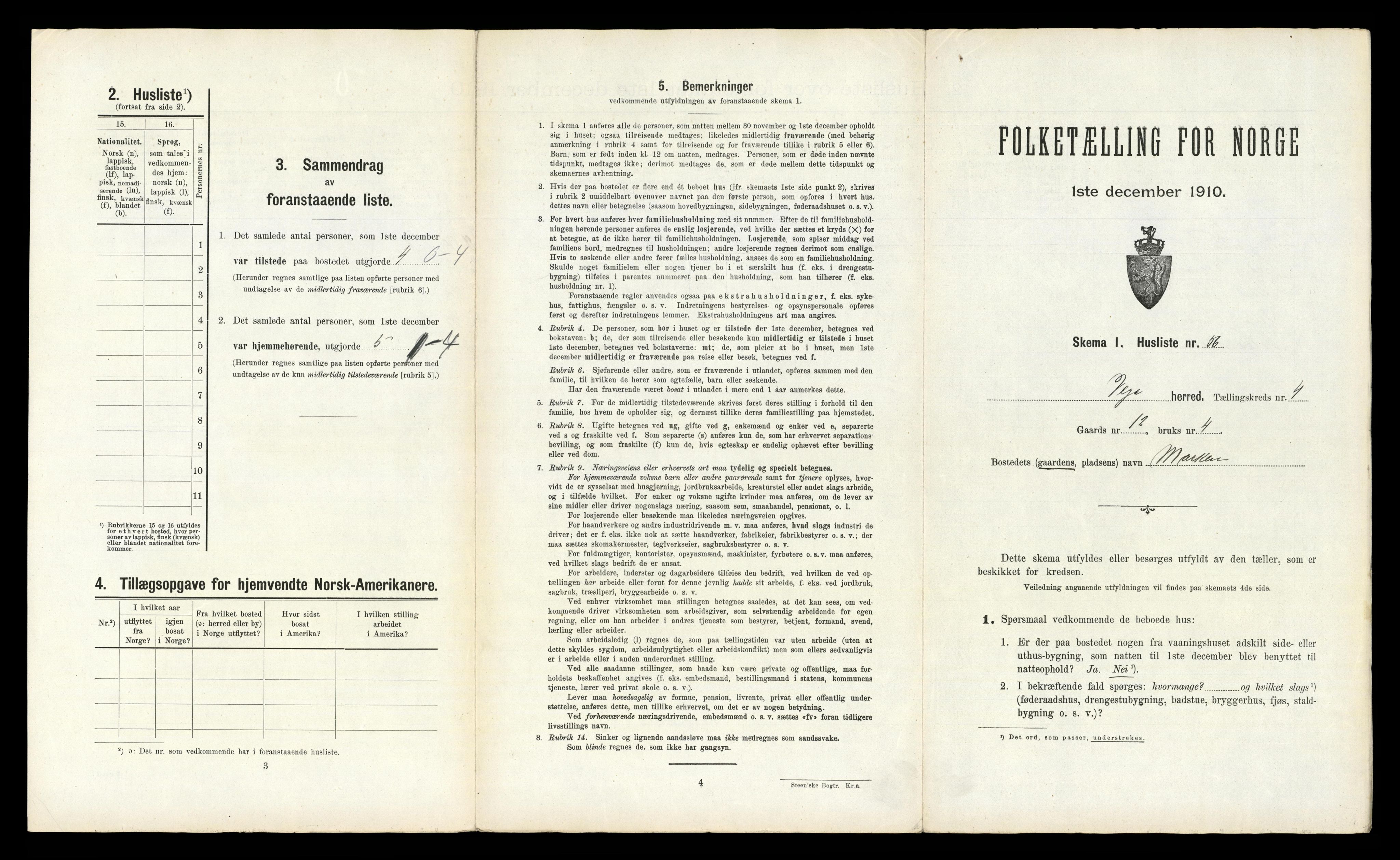 RA, 1910 census for Vega, 1910, p. 402