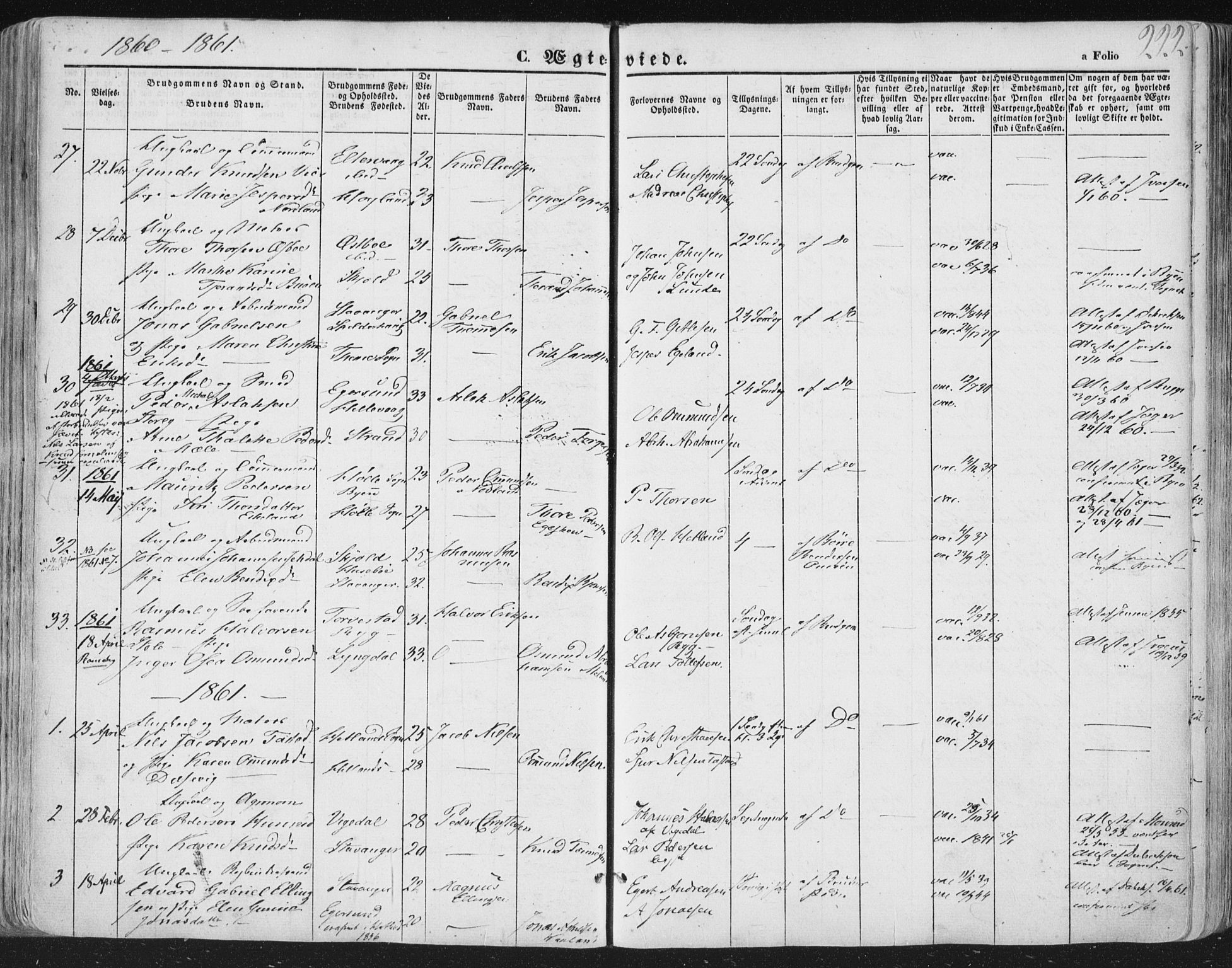 Hetland sokneprestkontor, AV/SAST-A-101826/30/30BA/L0002: Parish register (official) no. A 2, 1849-1869, p. 222