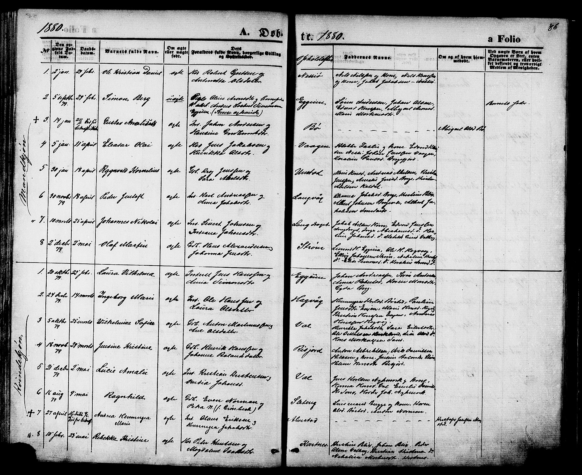 Ministerialprotokoller, klokkerbøker og fødselsregistre - Nordland, SAT/A-1459/880/L1132: Parish register (official) no. 880A06, 1869-1887, p. 86