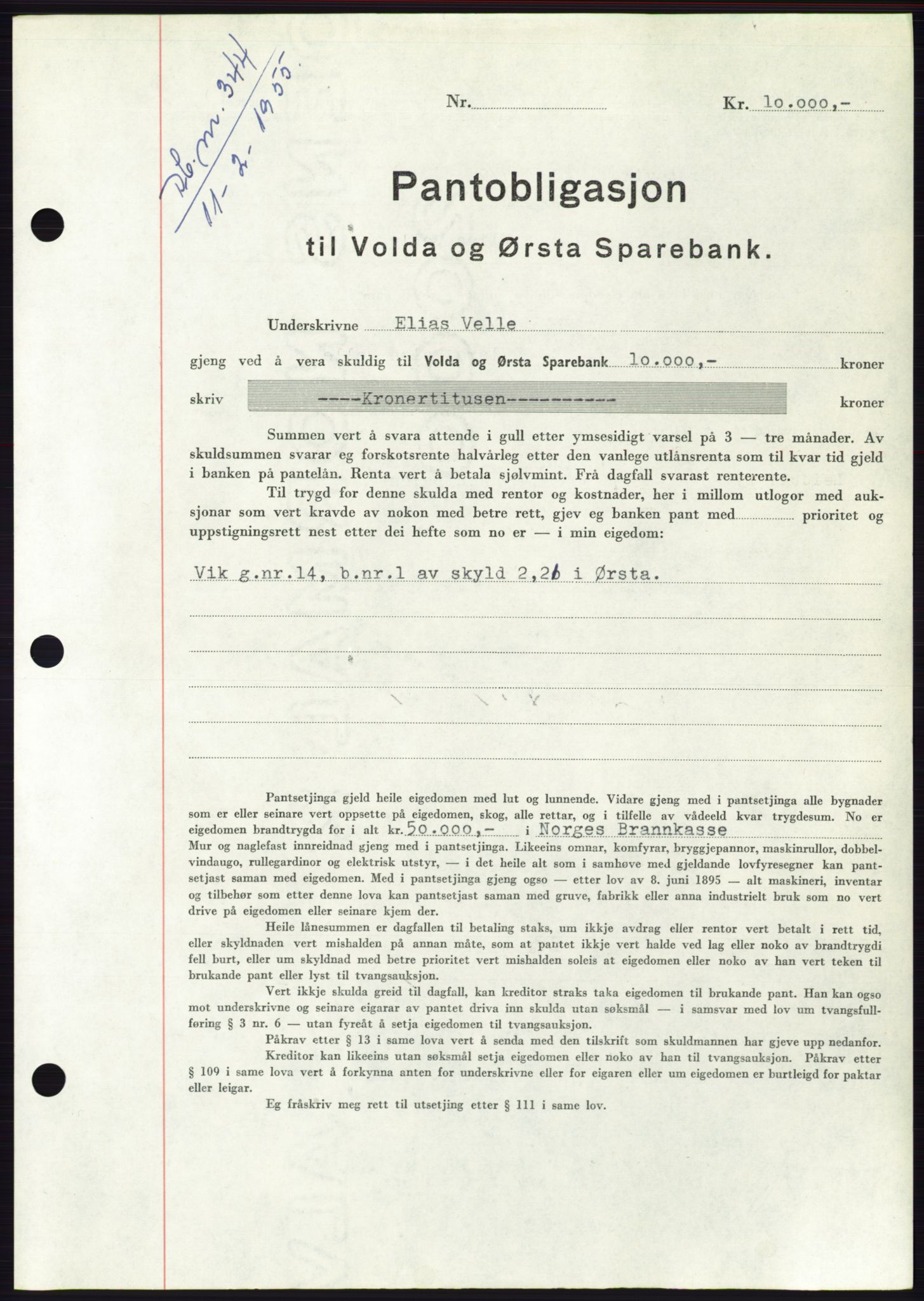 Søre Sunnmøre sorenskriveri, AV/SAT-A-4122/1/2/2C/L0126: Mortgage book no. 14B, 1954-1955, Diary no: : 344/1955