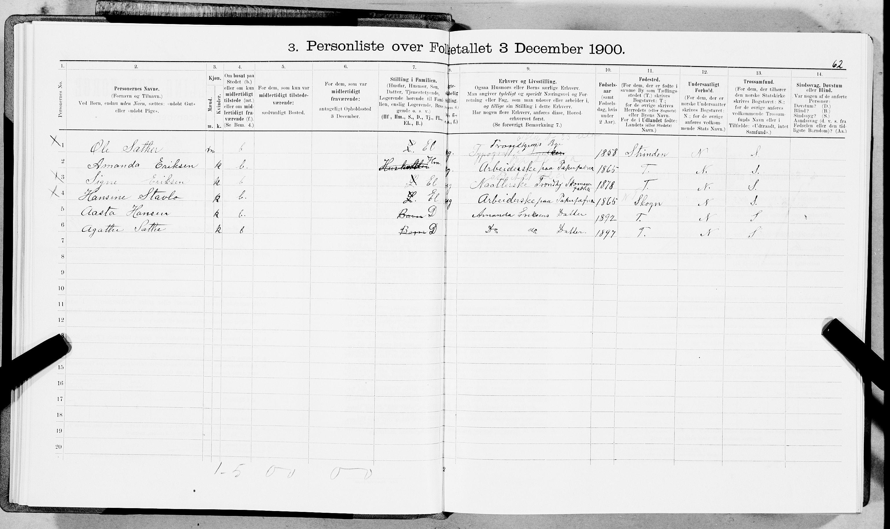 SAT, 1900 census for Trondheim, 1900, p. 7365