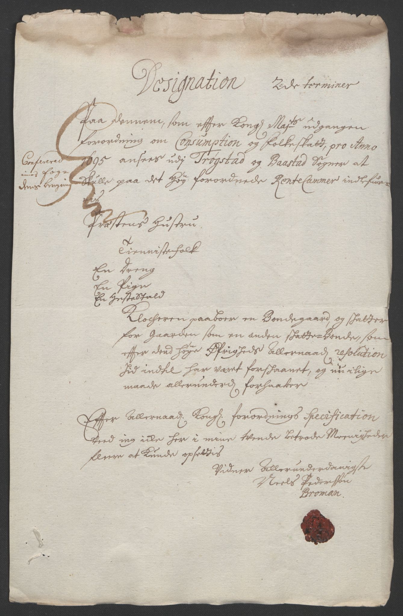 Rentekammeret inntil 1814, Reviderte regnskaper, Fogderegnskap, AV/RA-EA-4092/R07/L0285: Fogderegnskap Rakkestad, Heggen og Frøland, 1695, p. 243