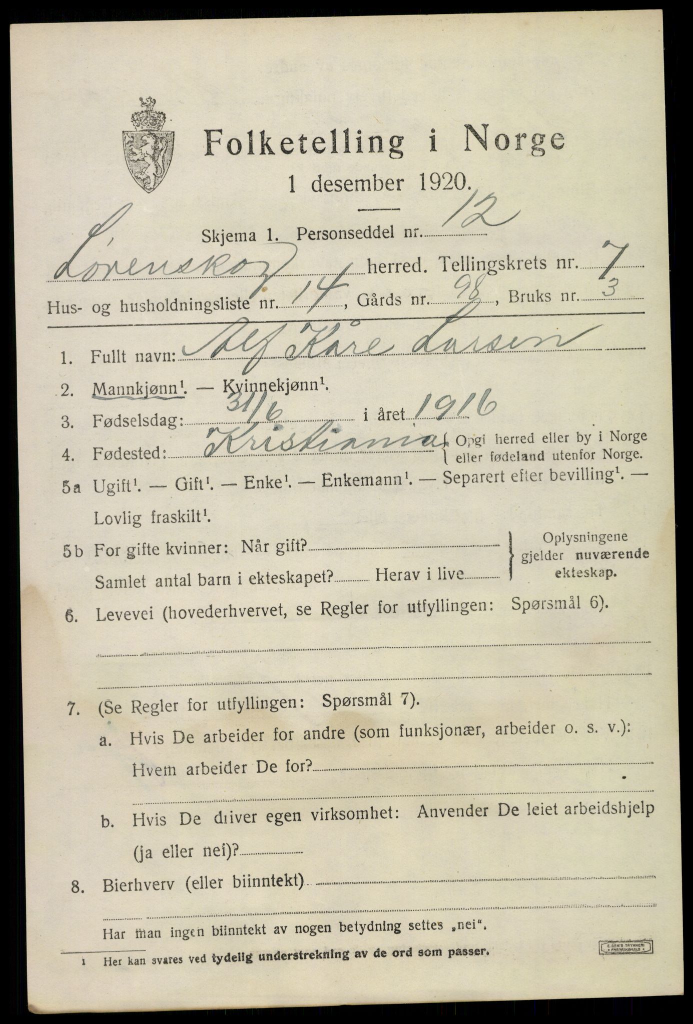 SAO, 1920 census for Lørenskog, 1920, p. 5952