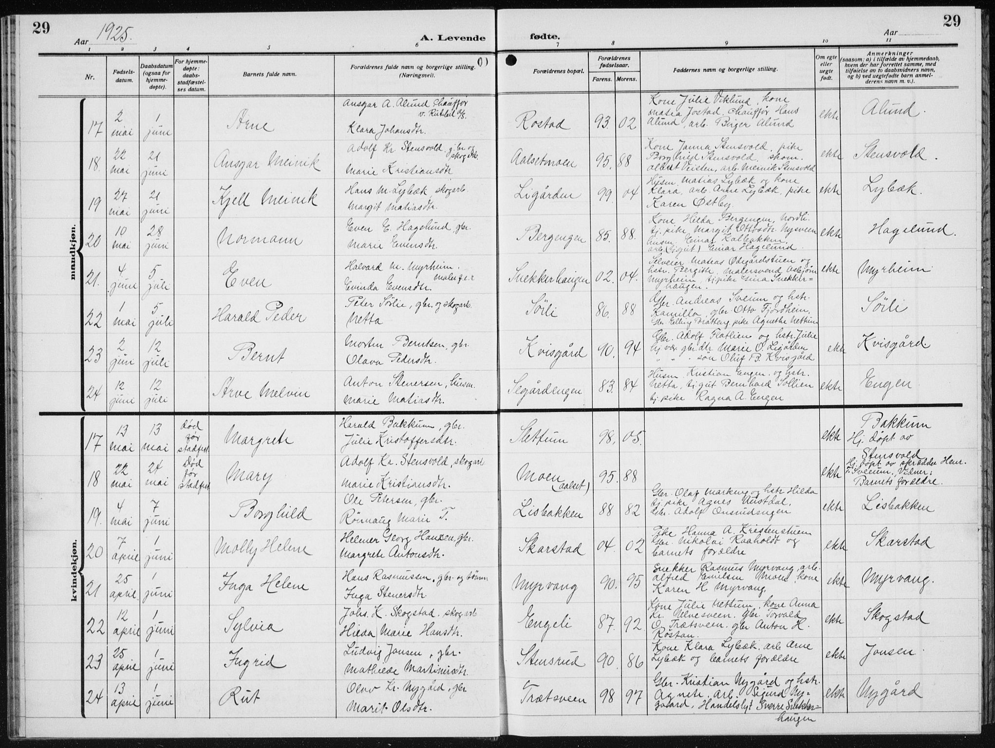 Biri prestekontor, SAH/PREST-096/H/Ha/Hab/L0007: Parish register (copy) no. 7, 1919-1941, p. 29