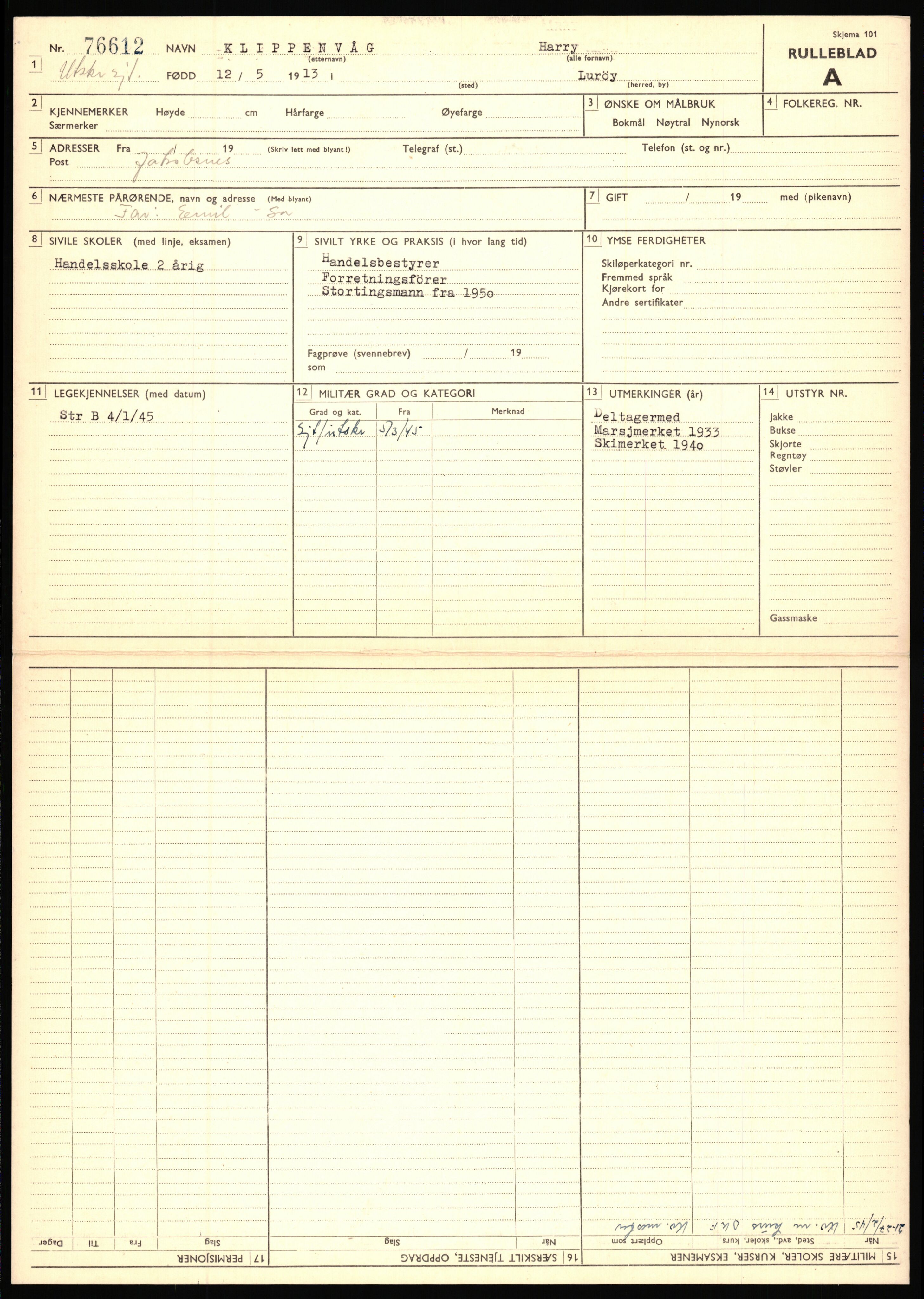 Forsvaret, Varanger bataljon, AV/RA-RAFA-2258/1/D/L0455: Rulleblad og tjenesteuttalelser for befal født 1894-1896, 1901-1909 og 1911-1915, 1894-1915, p. 344