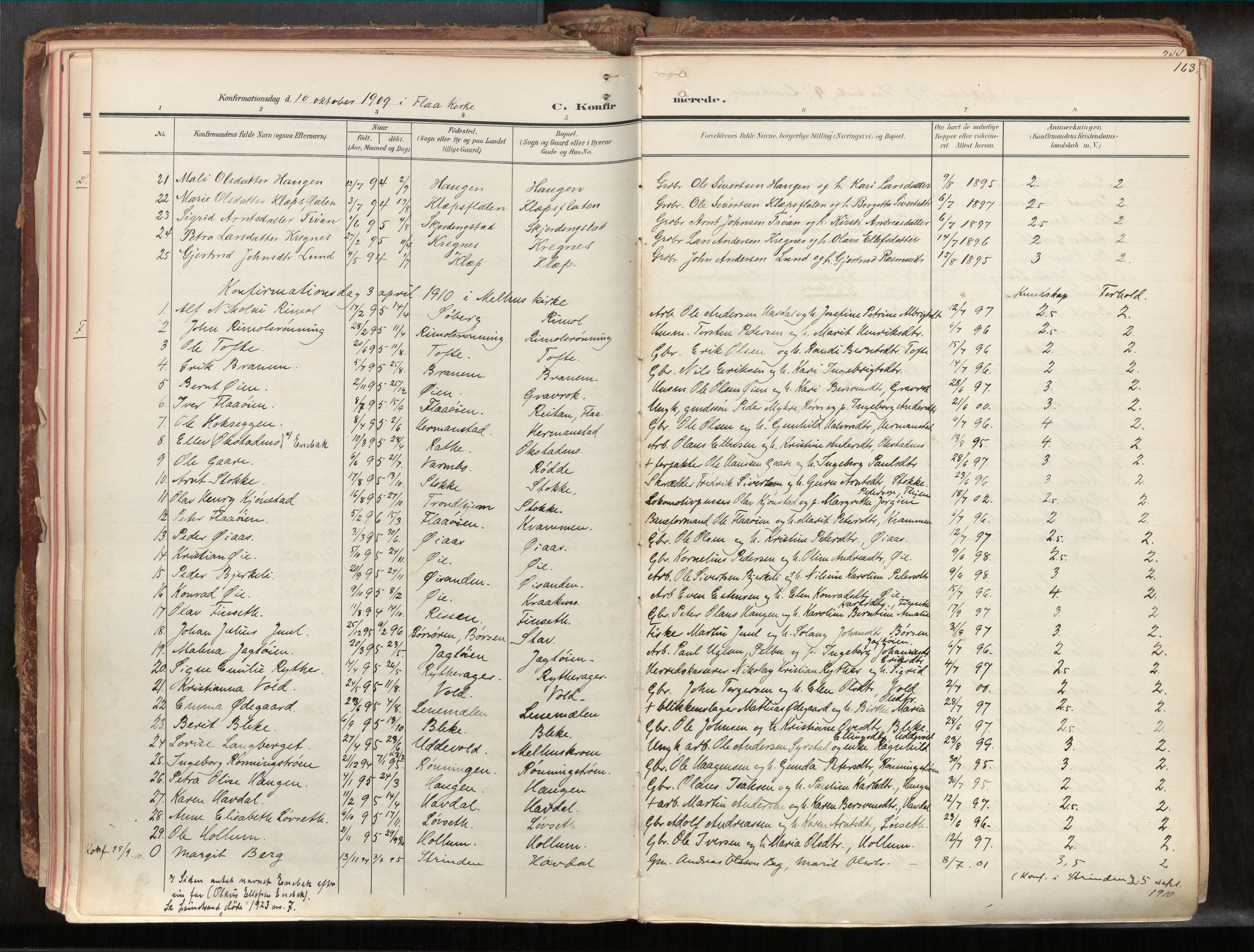 Ministerialprotokoller, klokkerbøker og fødselsregistre - Sør-Trøndelag, SAT/A-1456/691/L1085b: Parish register (official) no. 691A18, 1908-1930, p. 163