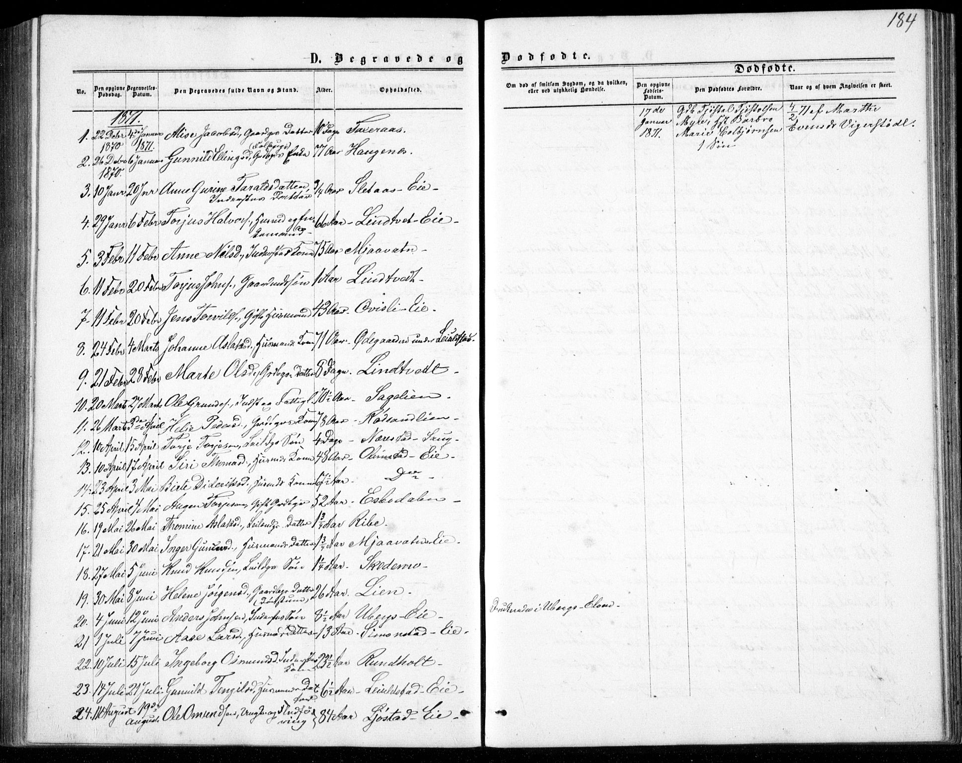 Gjerstad sokneprestkontor, AV/SAK-1111-0014/F/Fb/Fbb/L0003: Parish register (copy) no. B 3, 1862-1889, p. 184