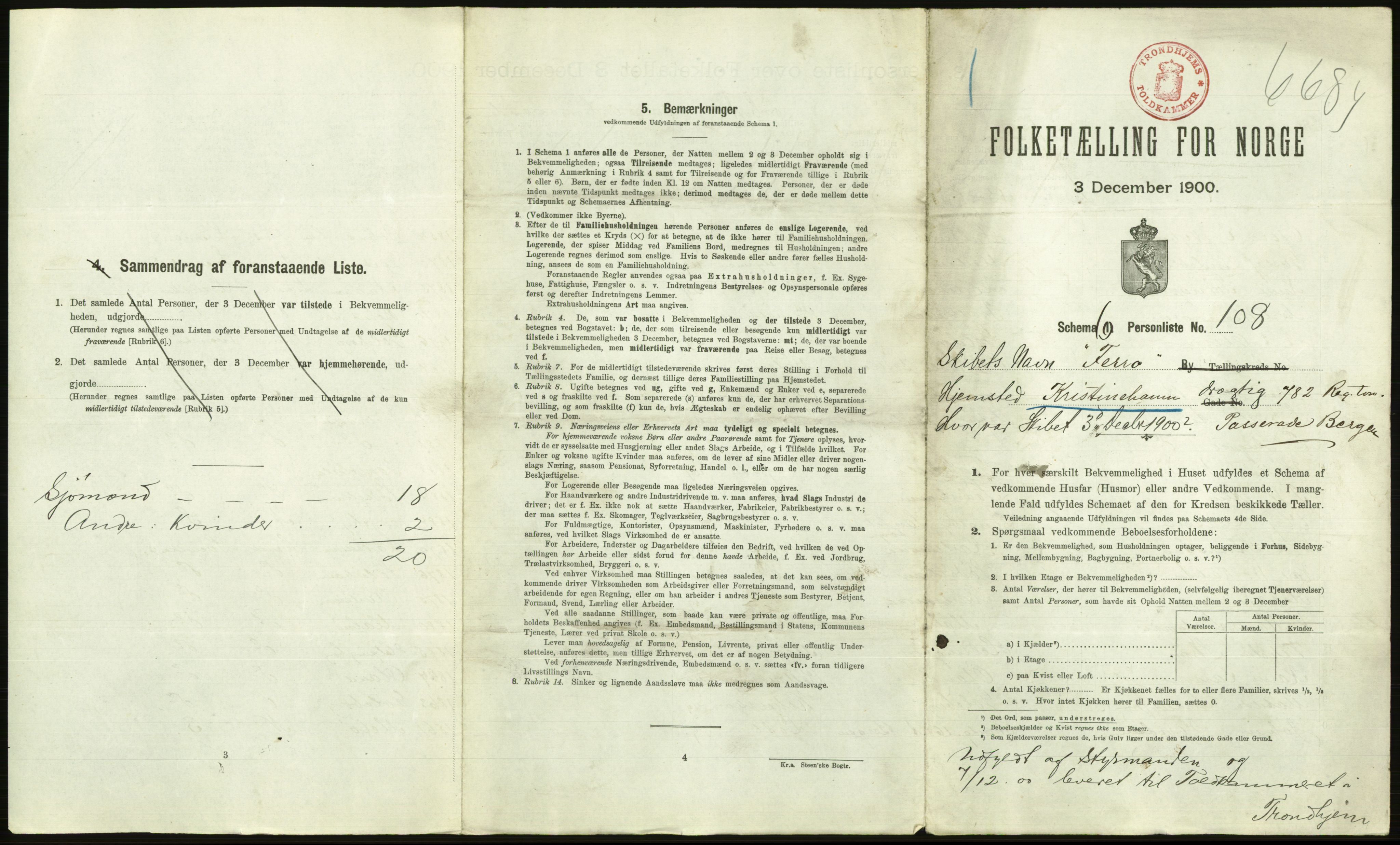 RA, 1900 Census - ship lists from ships in Norwegian harbours, harbours abroad and at sea, 1900, p. 2529