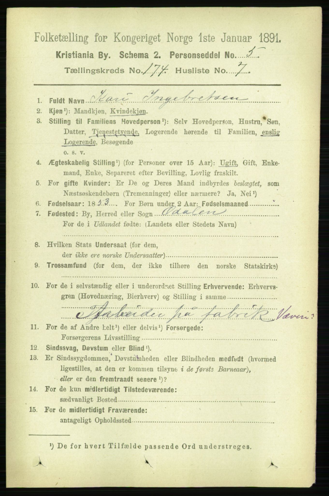 RA, 1891 census for 0301 Kristiania, 1891, p. 103978