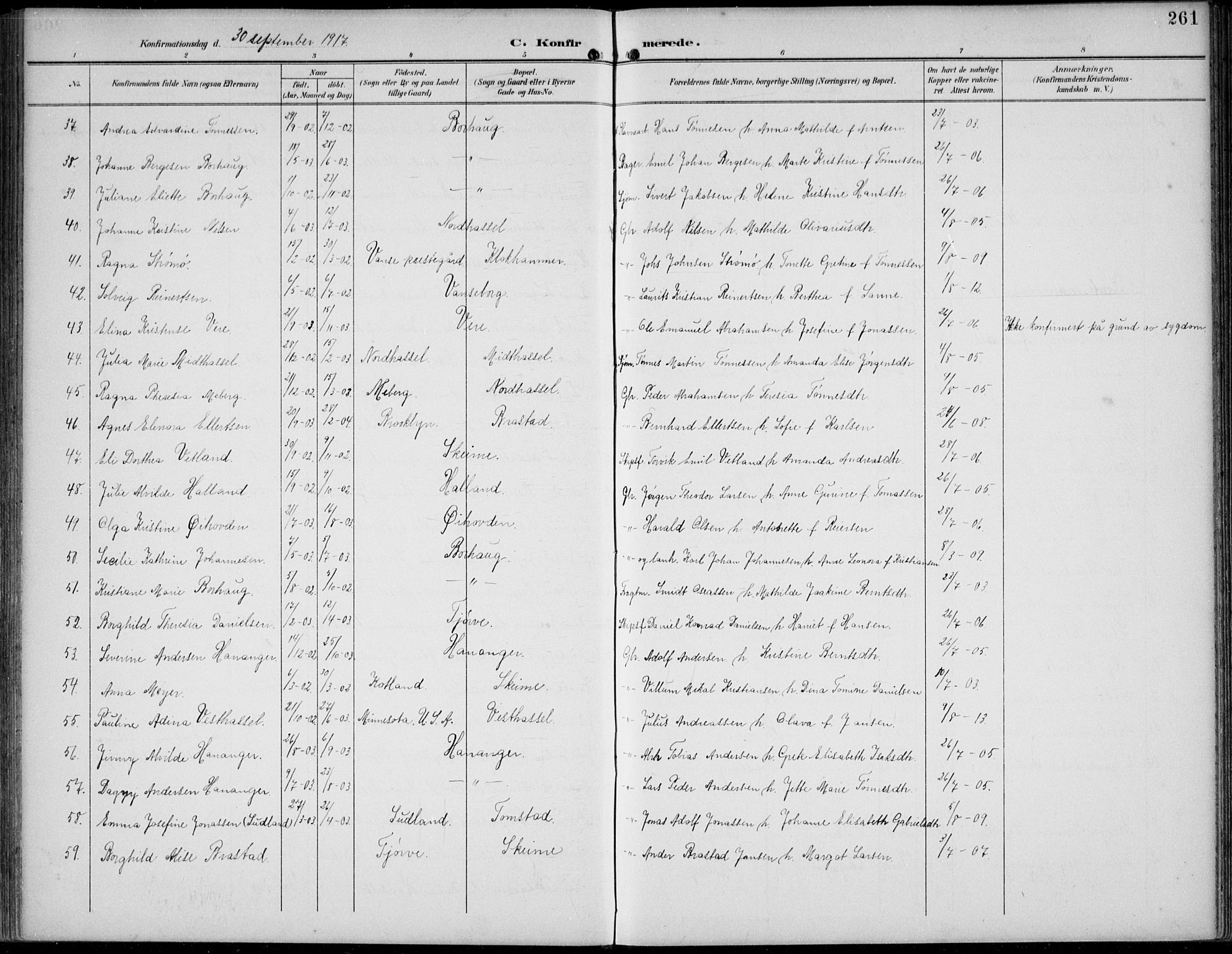 Lista sokneprestkontor, SAK/1111-0027/F/Fb/L0005: Parish register (copy) no. B 5, 1892-1923, p. 261