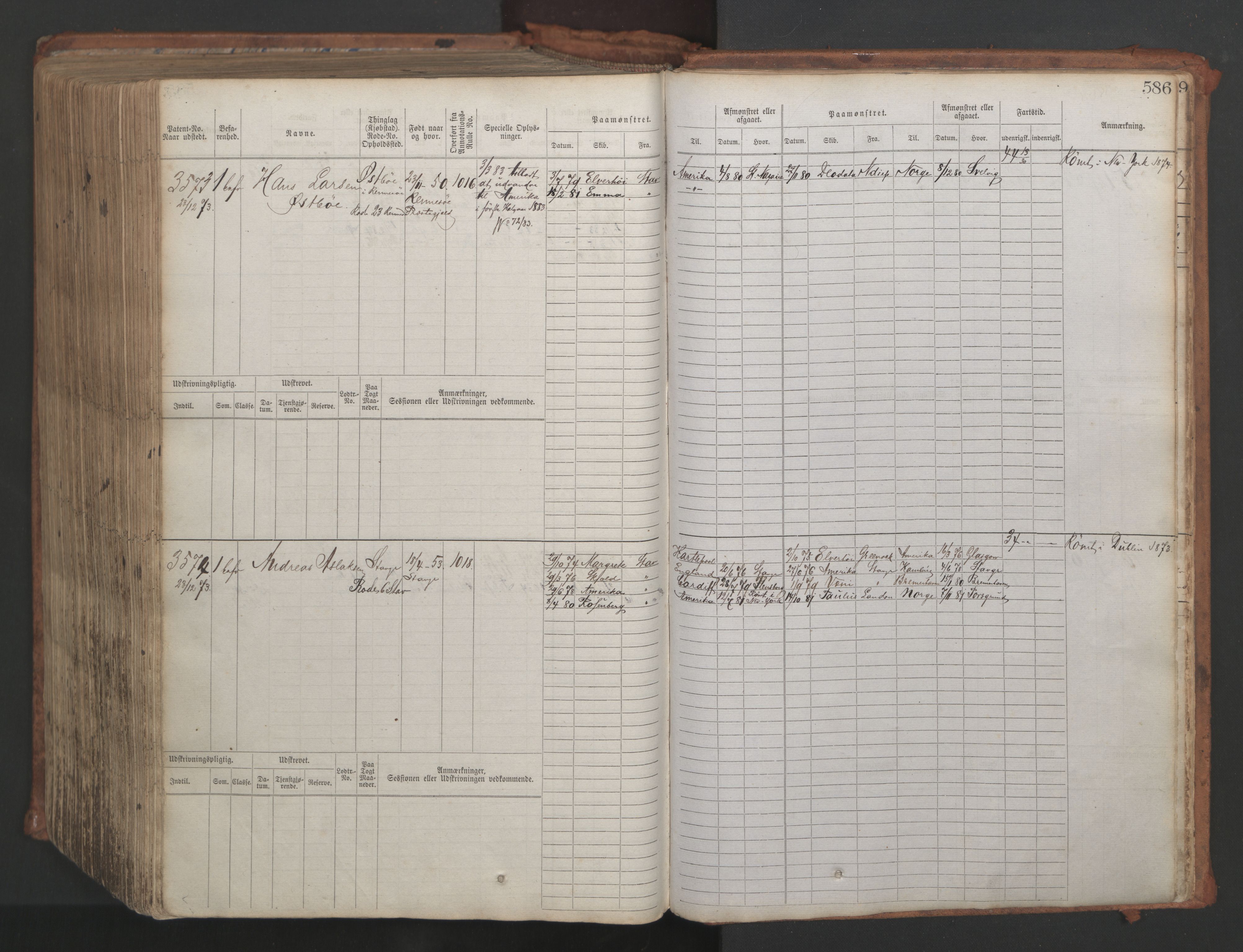 Stavanger sjømannskontor, AV/SAST-A-102006/F/Fb/Fbb/L0007: Sjøfartshovedrulle, patentnr. 2403-3604, 1869-1880, p. 643