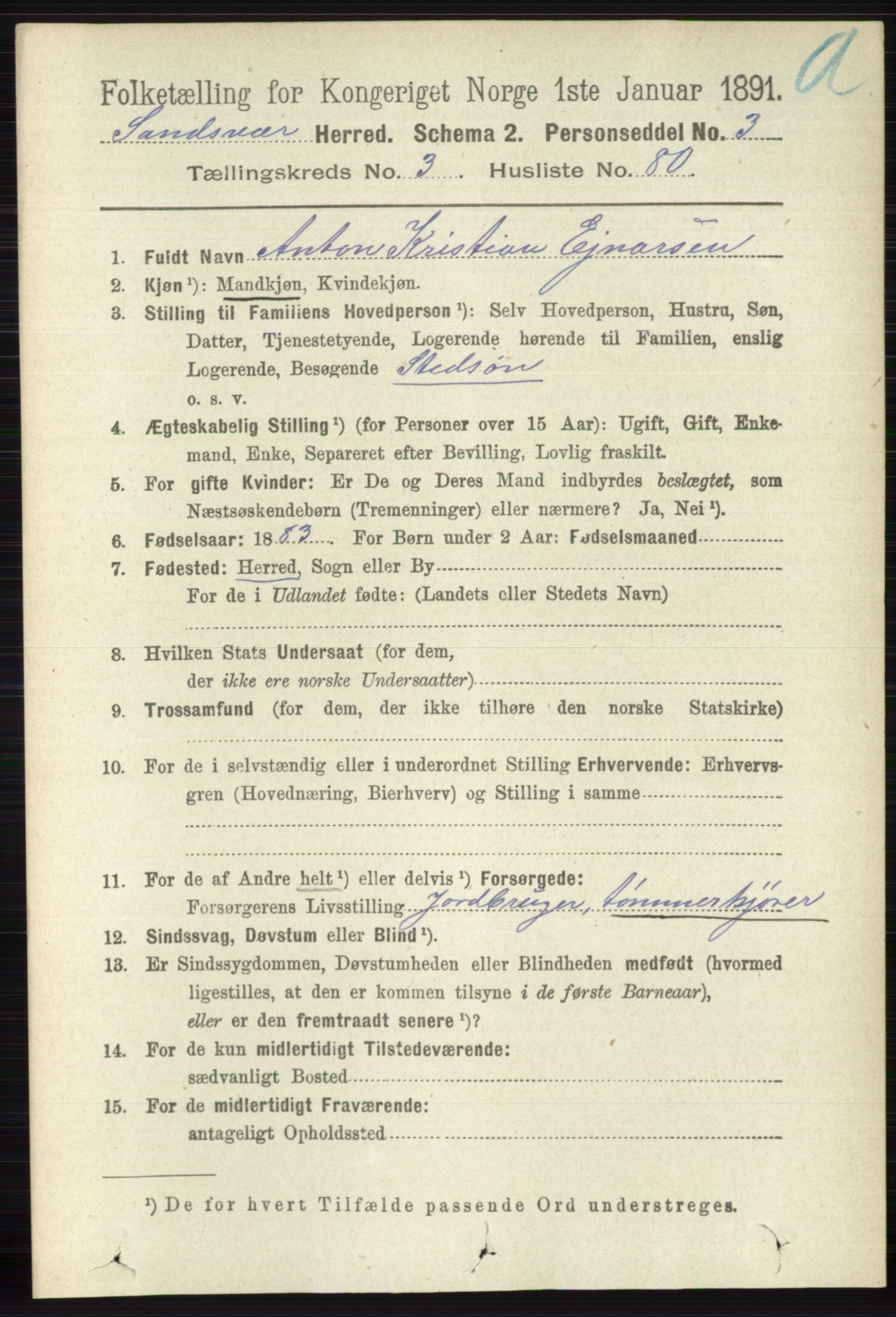 RA, 1891 census for 0629 Sandsvær, 1891, p. 1721