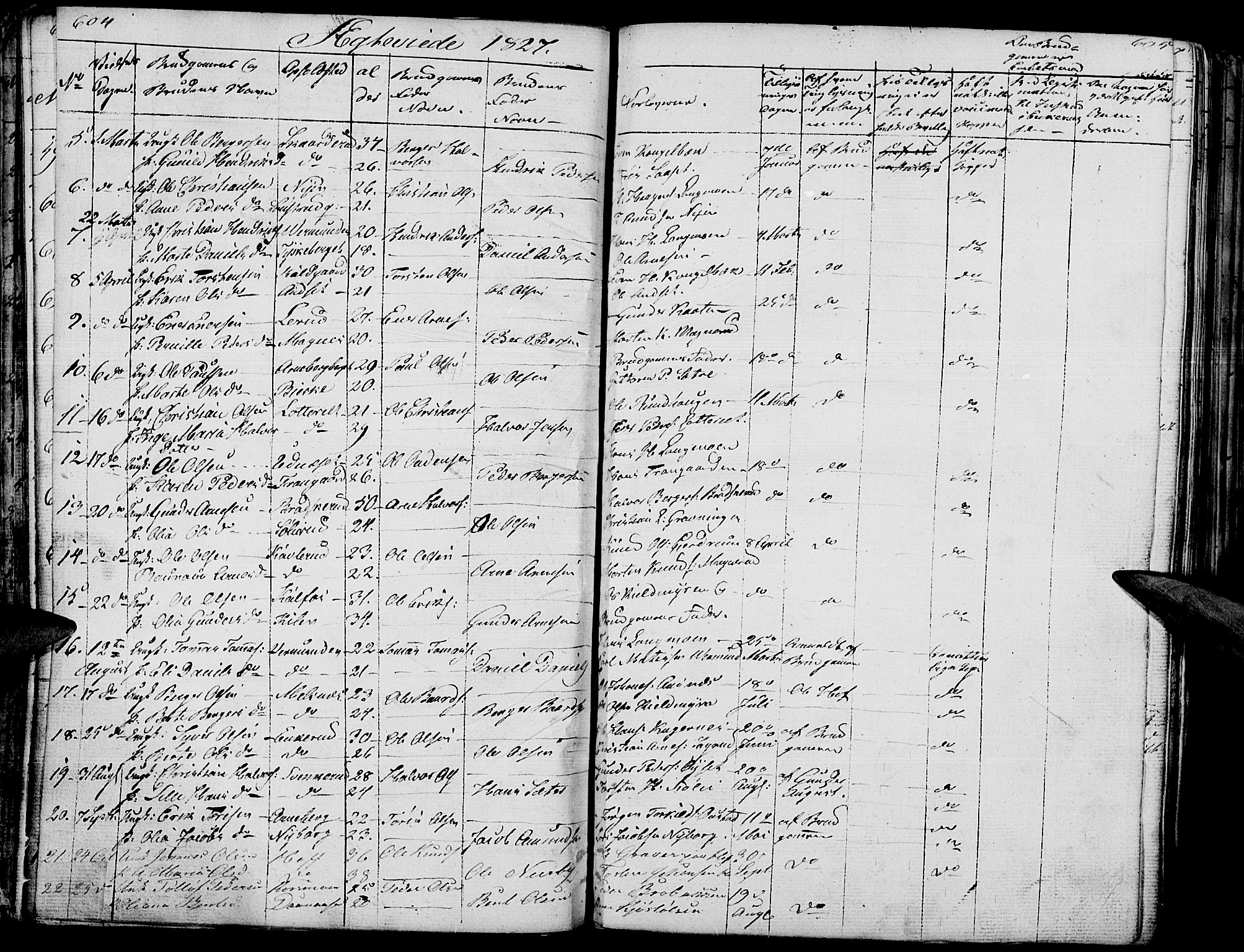 Hof prestekontor, SAH/PREST-038/H/Ha/Haa/L0006: Parish register (official) no. 6, 1822-1841, p. 604-605