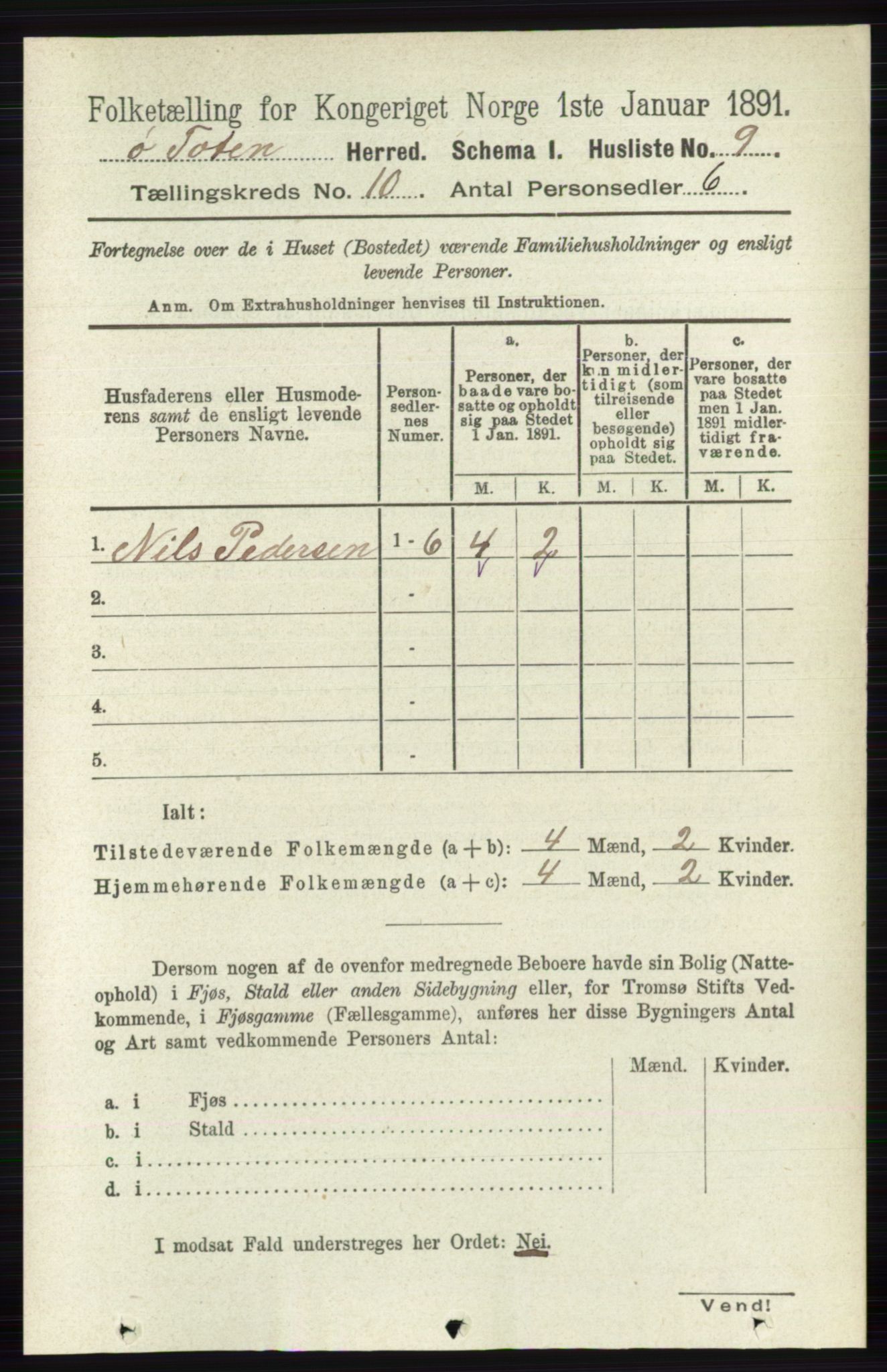 RA, 1891 census for 0528 Østre Toten, 1891, p. 6301