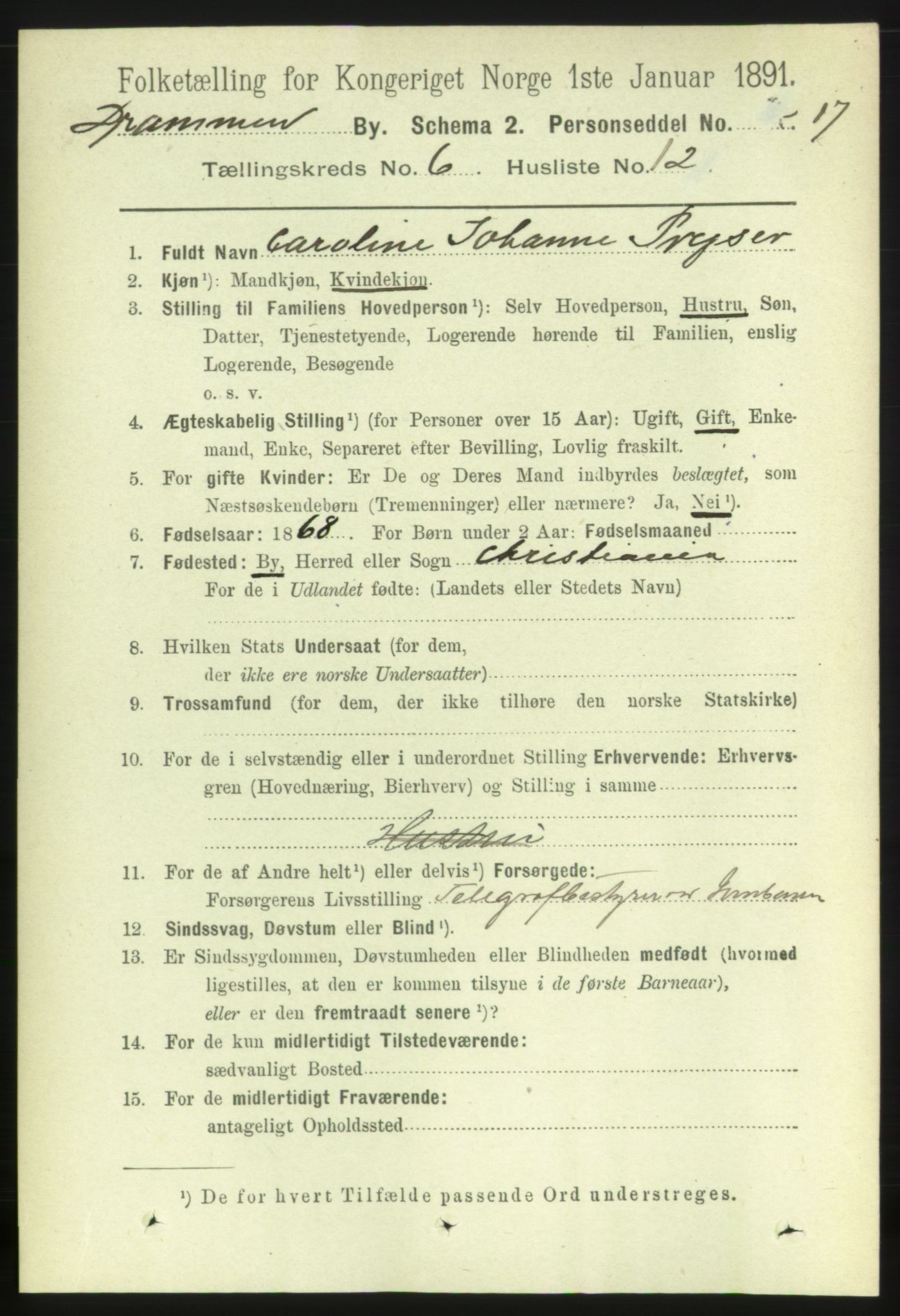 RA, 1891 census for 0602 Drammen, 1891, p. 6232