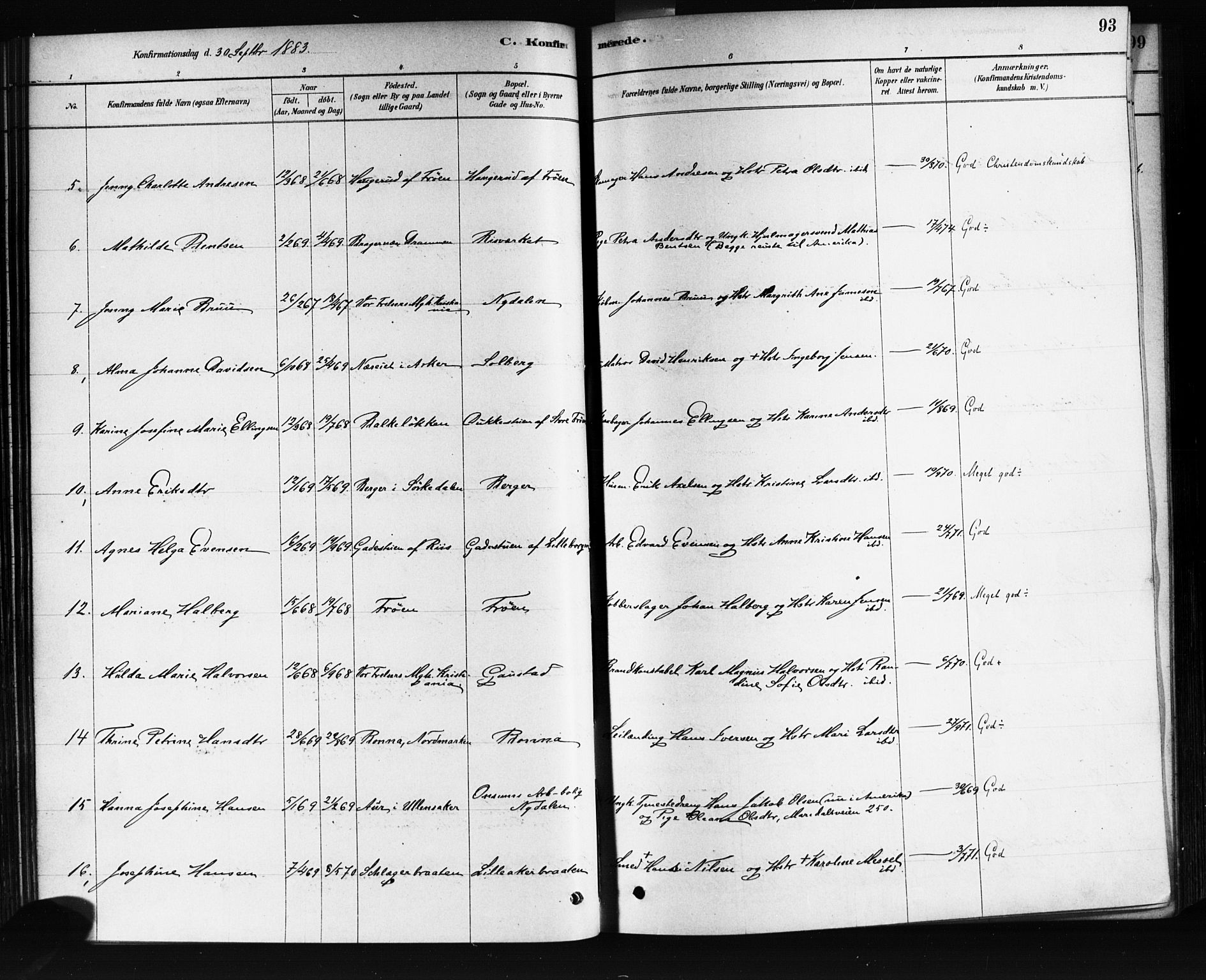 Vestre Aker prestekontor Kirkebøker, AV/SAO-A-10025/F/Fa/L0008: Parish register (official) no. 8, 1878-1903, p. 93