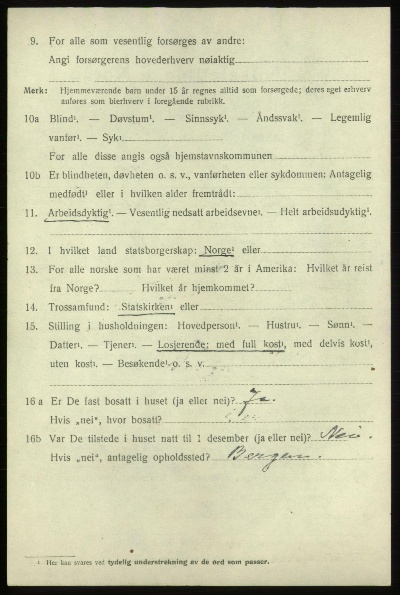 SAB, 1920 census for Tysnes, 1920, p. 6155