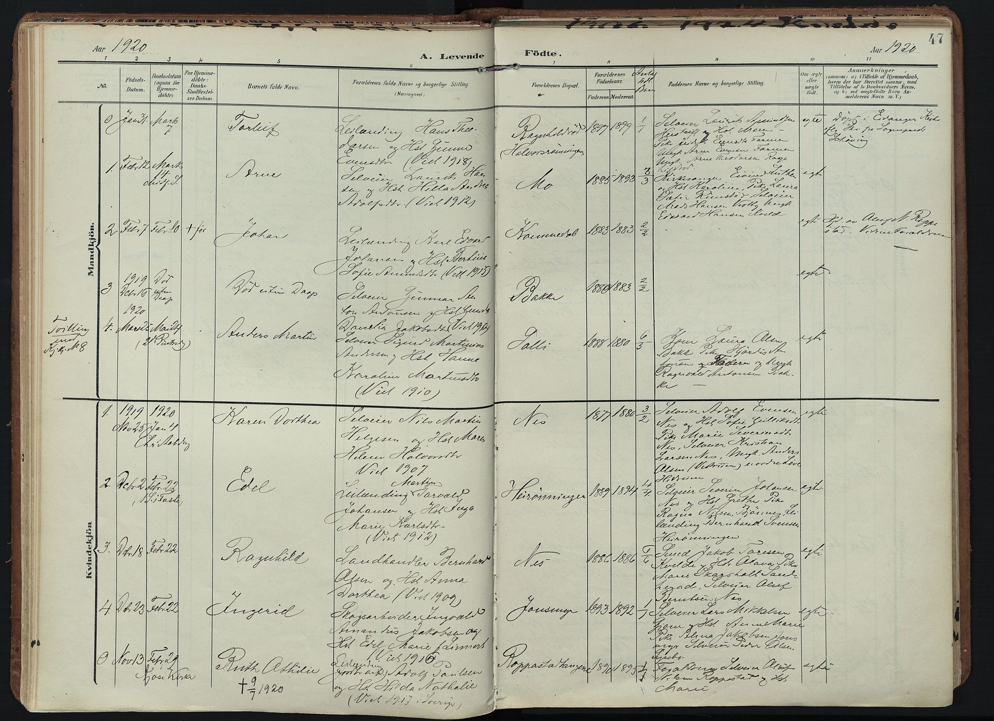 Hedrum kirkebøker, AV/SAKO-A-344/F/Fb/L0002: Parish register (official) no. II 2, 1906-1924, p. 47