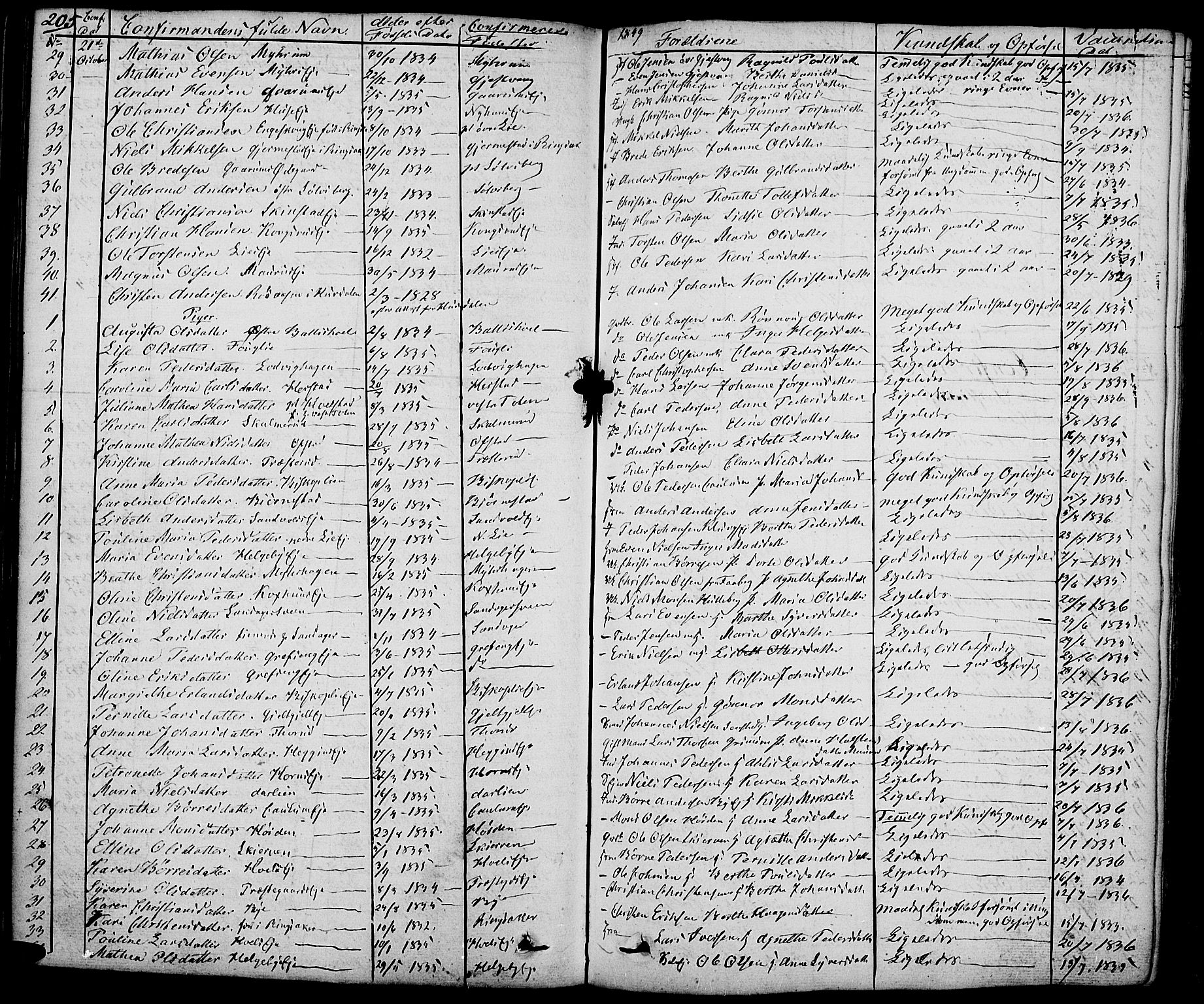 Nes prestekontor, Hedmark, SAH/PREST-020/K/Ka/L0003: Parish register (official) no. 3, 1827-1851, p. 205
