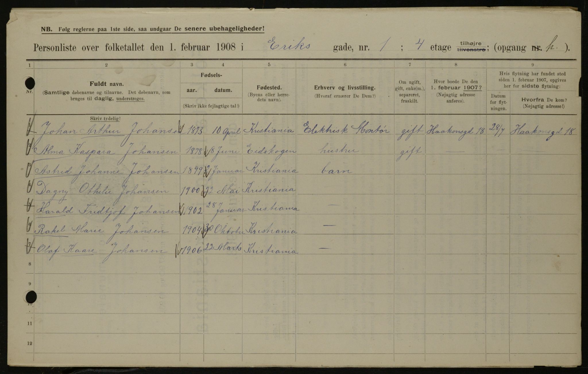 OBA, Municipal Census 1908 for Kristiania, 1908, p. 17945