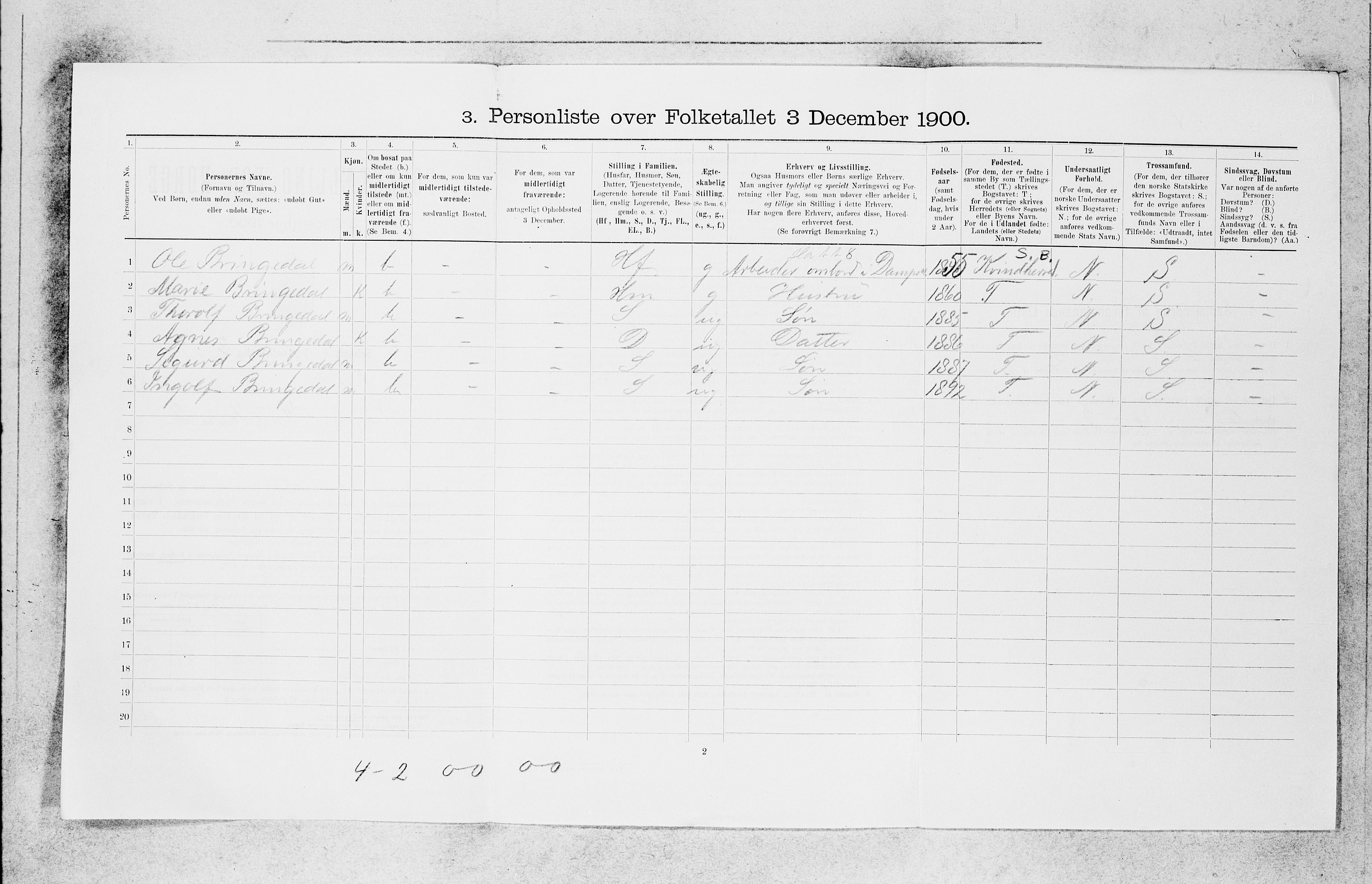 SAB, 1900 census for Bergen, 1900, p. 17952