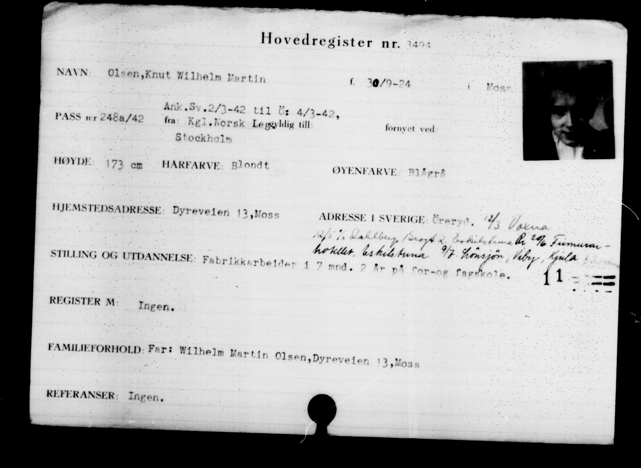 Utenriksstasjonene, Legasjonen i Stockholm, Flyktningkontoret, AV/RA-S-6753/V/Va/L0003: Kjesäterkartoteket, flyktninger med registreringsnr. 2001-3495, 1940-1945, p. 2010