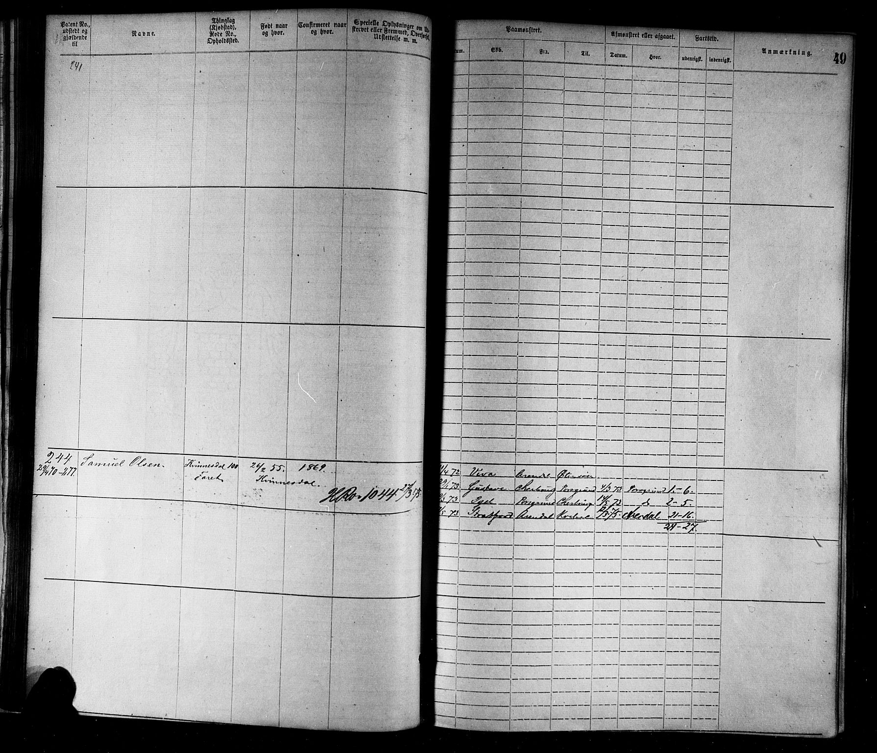 Flekkefjord mønstringskrets, SAK/2031-0018/F/Fa/L0002: Annotasjonsrulle nr 1-1920 med register, N-2, 1870-1891, p. 69