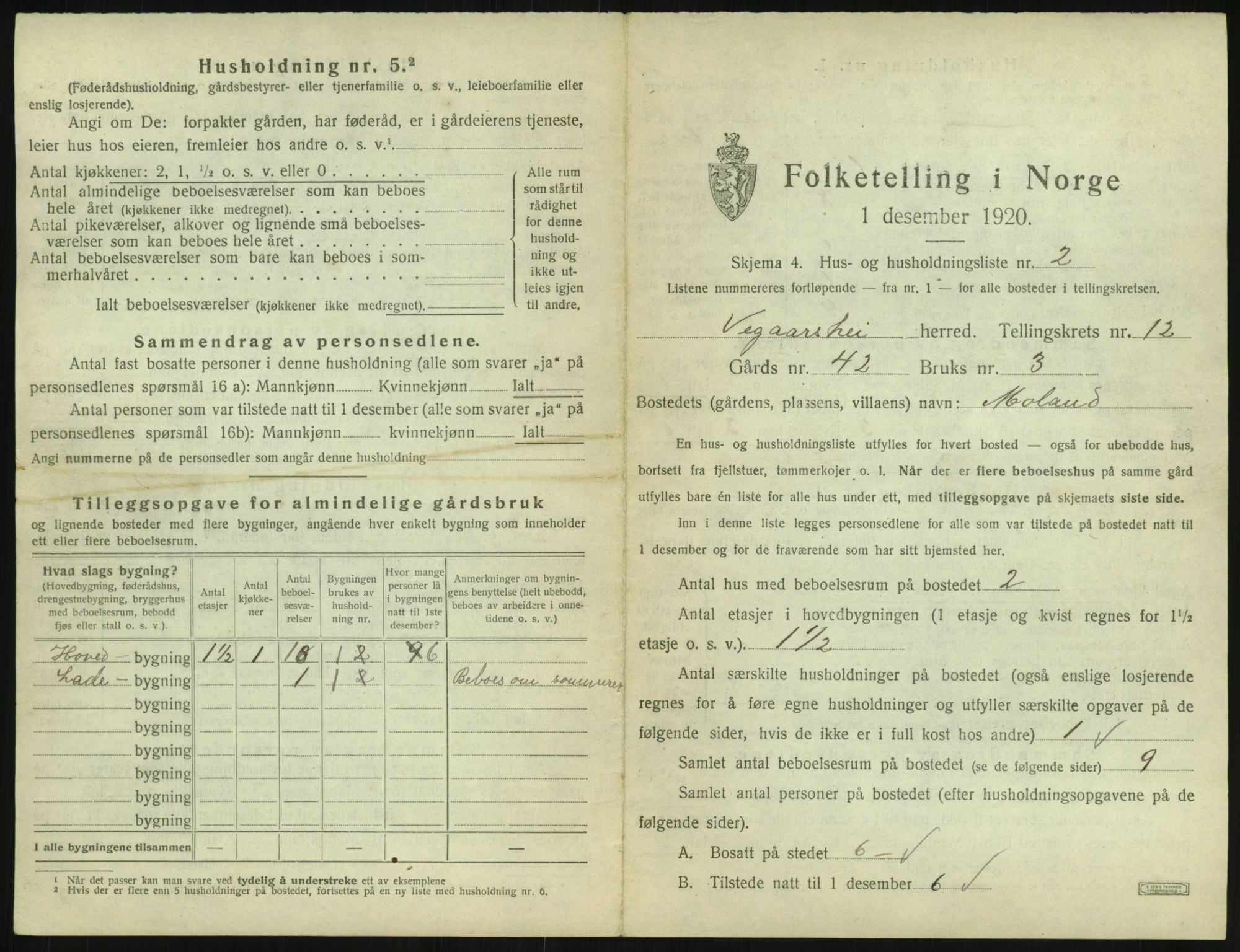 SAK, 1920 census for Vegårshei, 1920, p. 596