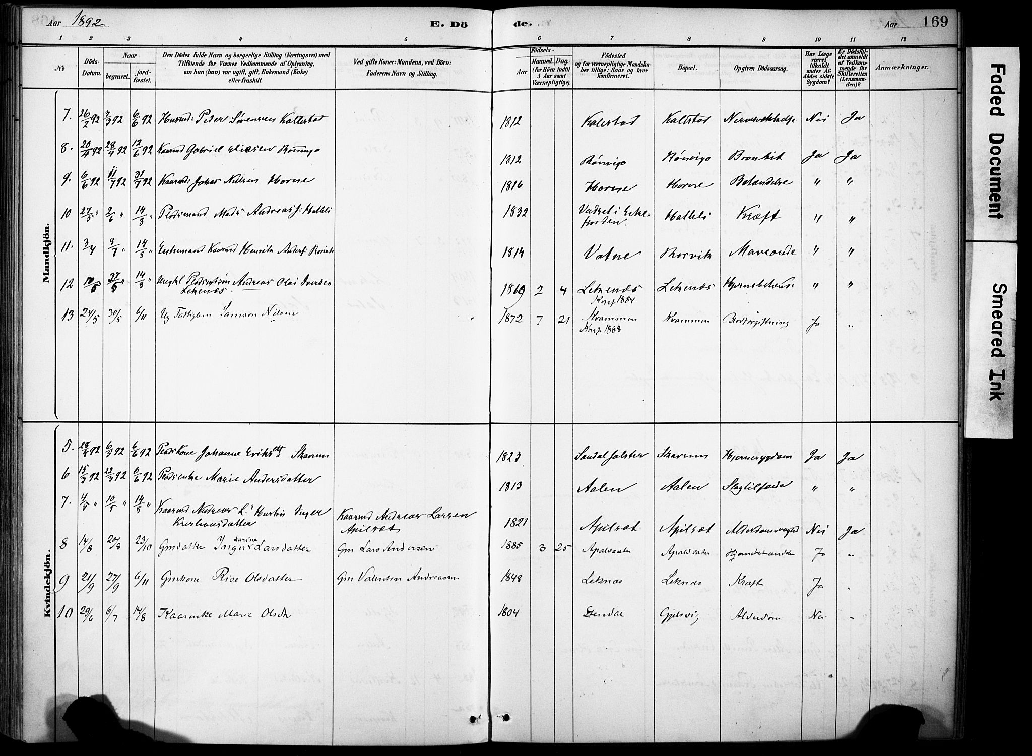 Førde sokneprestembete, AV/SAB-A-79901/H/Haa/Haae/L0001: Parish register (official) no. E 1, 1881-1911, p. 169