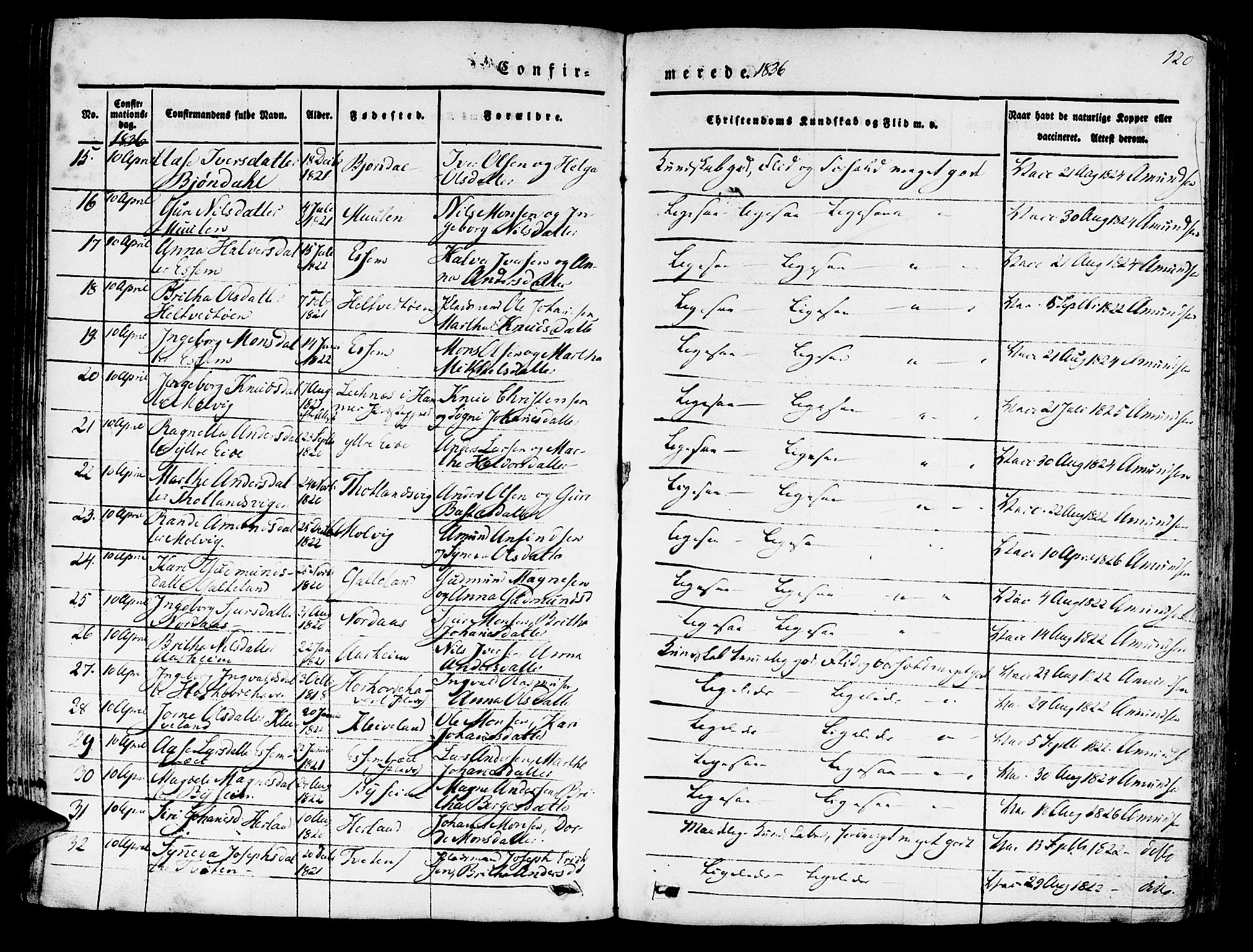 Hosanger sokneprestembete, AV/SAB-A-75801/H/Haa: Parish register (official) no. A 7, 1835-1848, p. 120