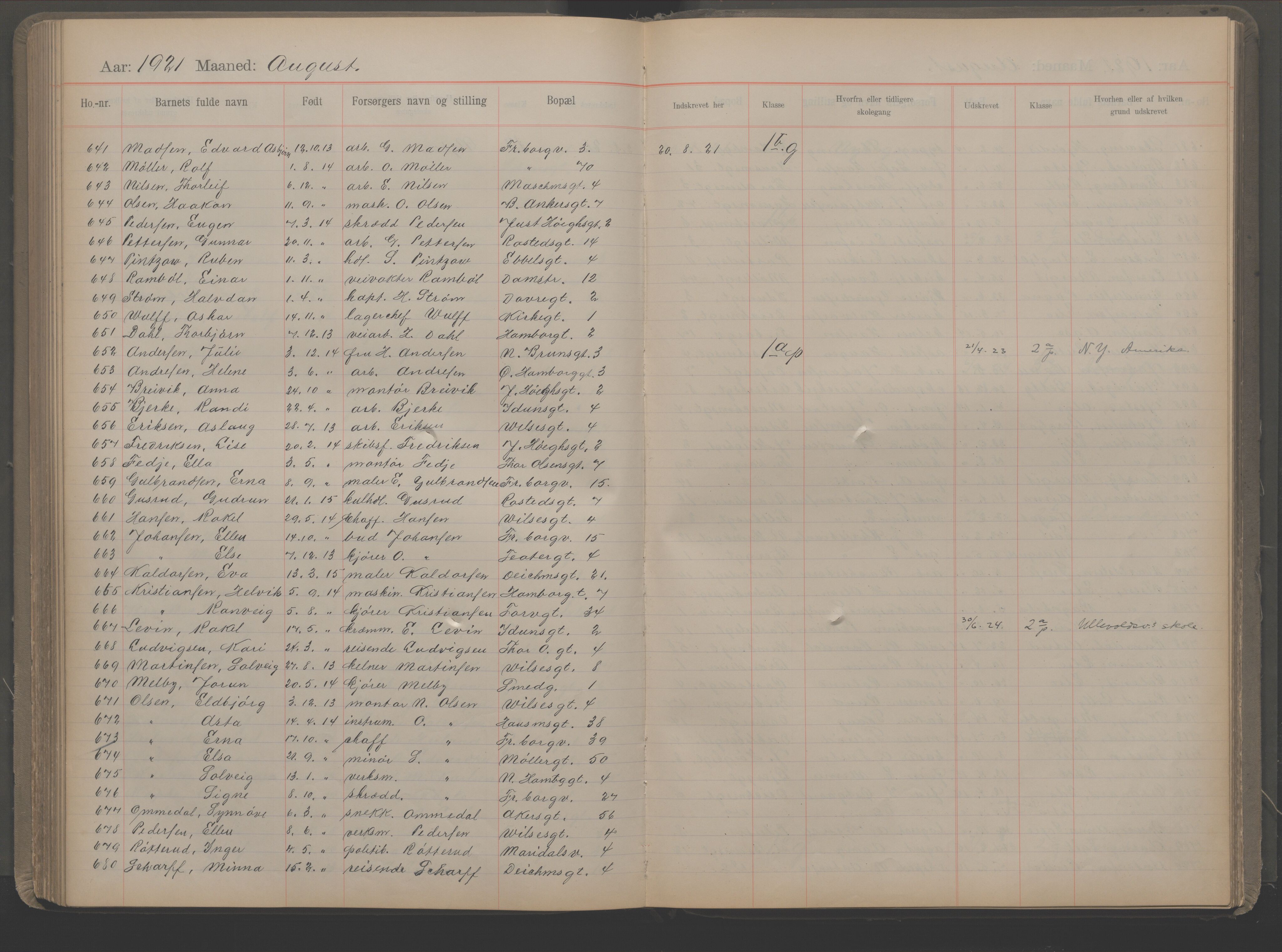 Møllergata skole, OBA/A-20129/F/Fa/L0002: Ut-/innskrivningsprotokoll, 1907-1932, p. 148