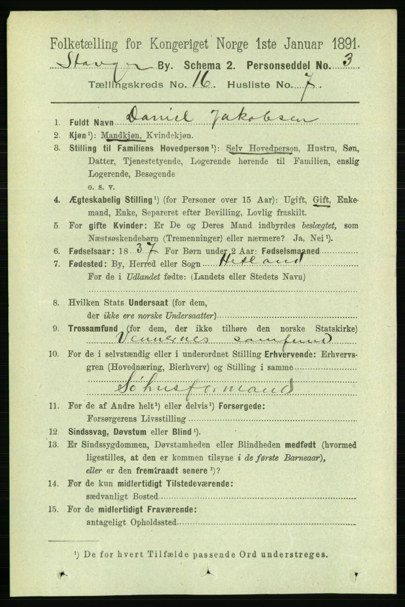 RA, 1891 census for 1103 Stavanger, 1891, p. 18910